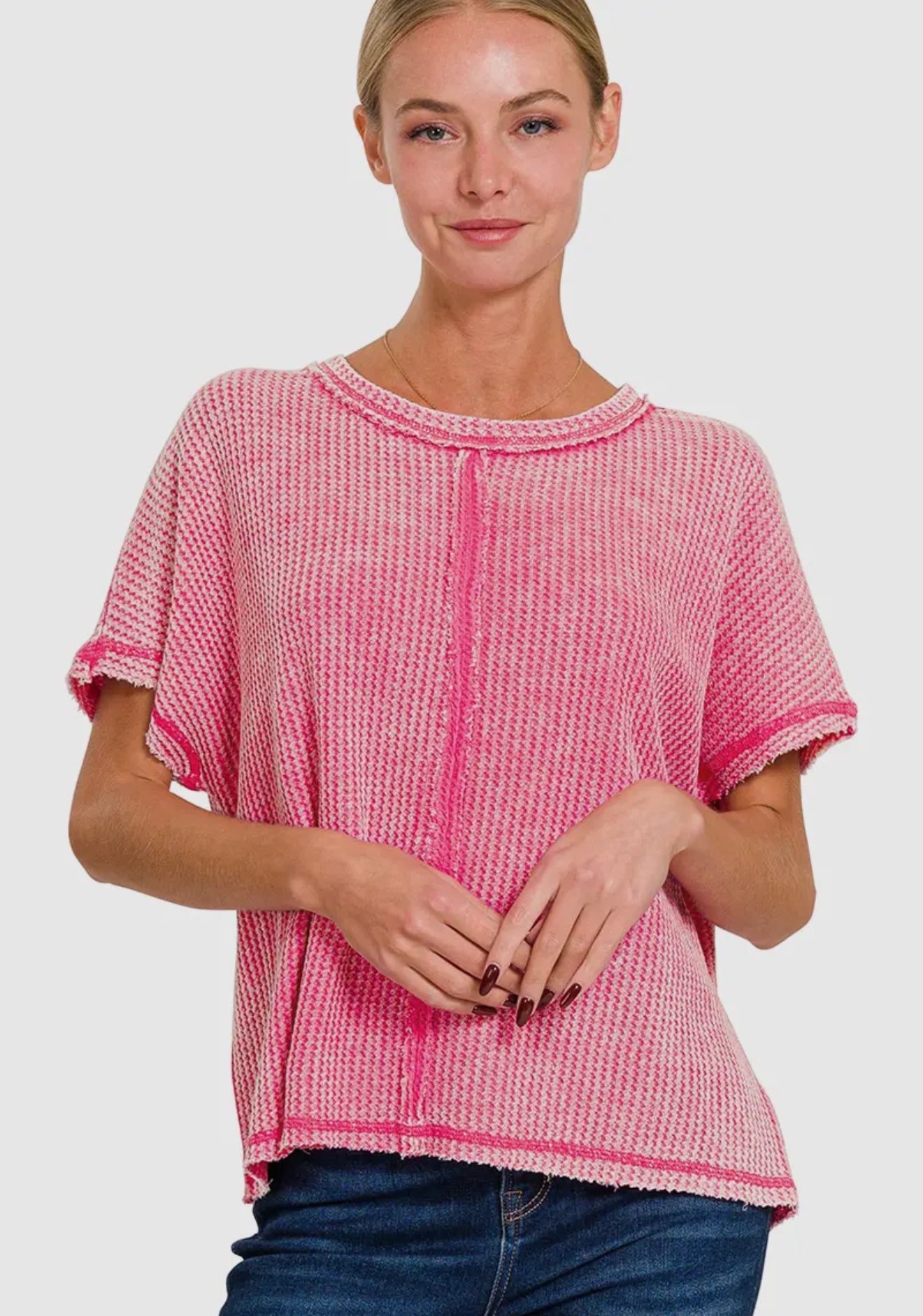 Washed Waffle Top W/ Back Patch