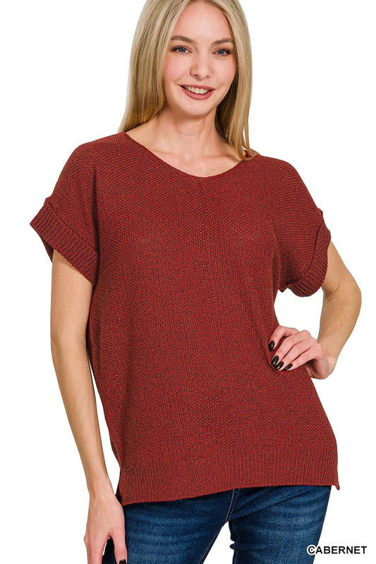 Center seam short sleeve sweater
