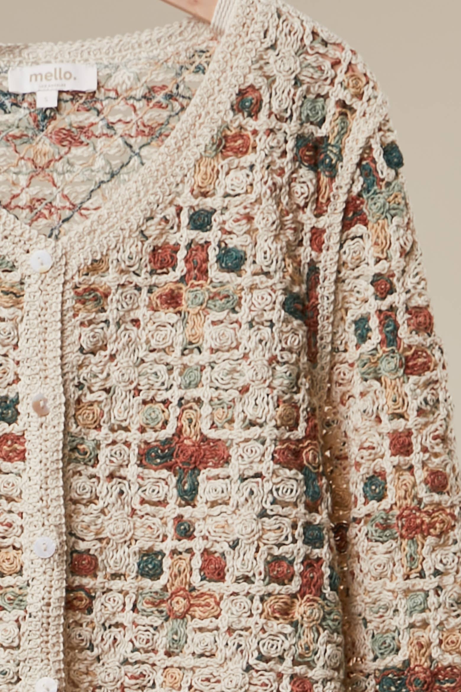 Boho Patchwork Crochet Button Cardigan
