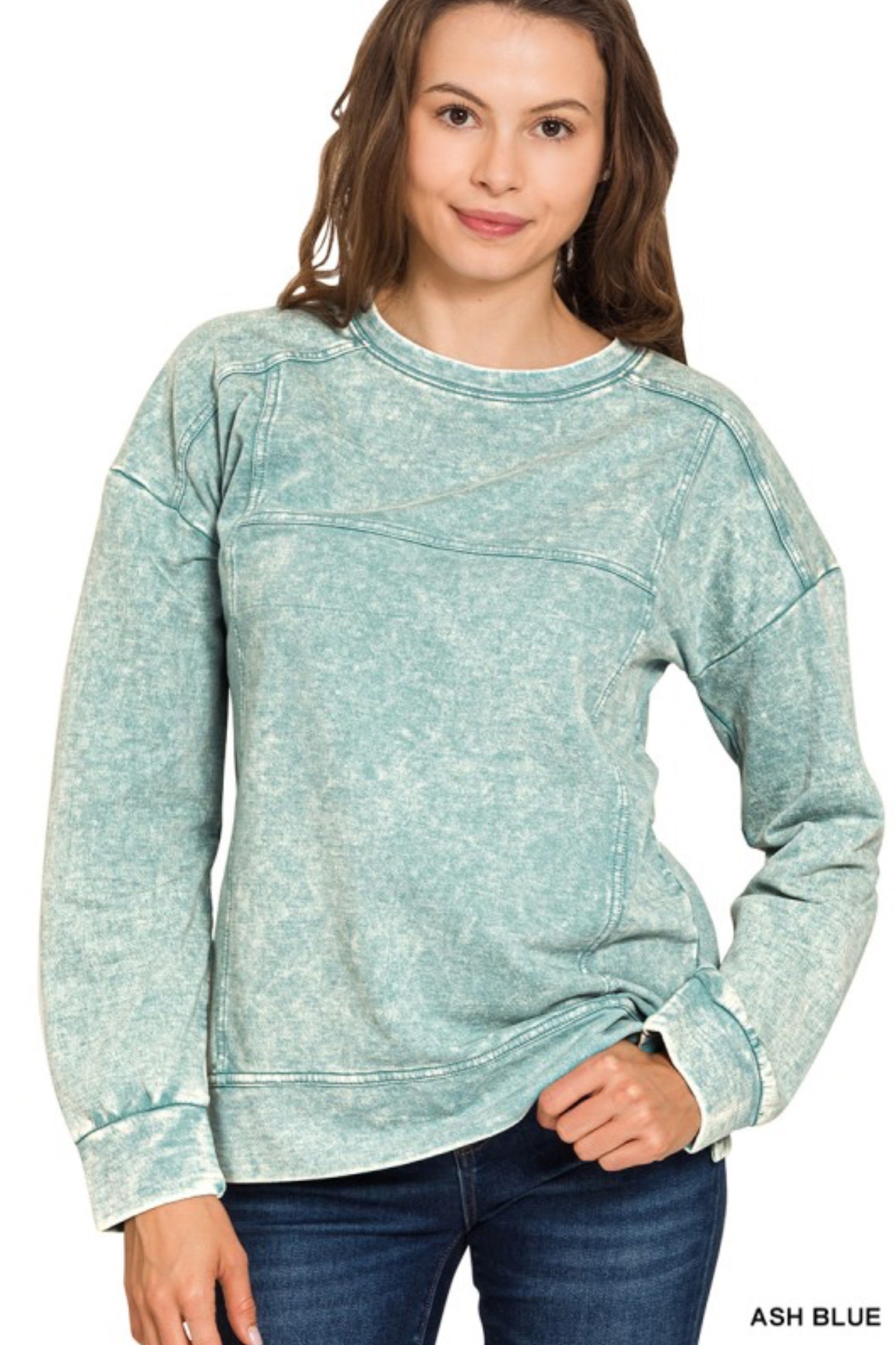 Acid Wash F/terry Exposed-seam Pullover