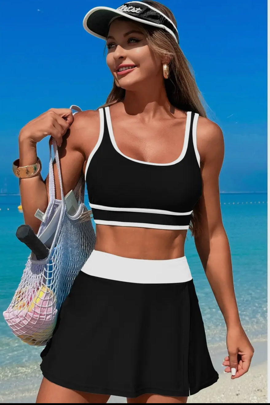 Black & White Skirt Swimsuit