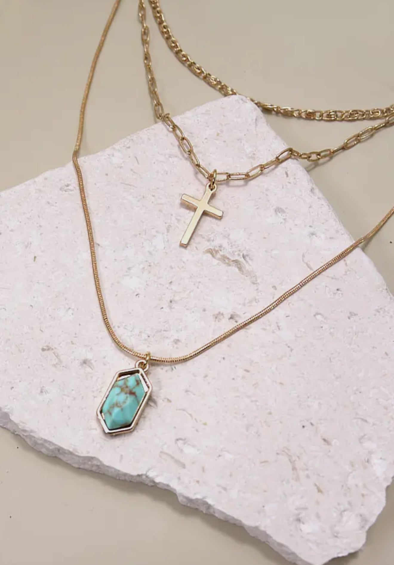 Cross Stone Multi Layer Chain Necklace