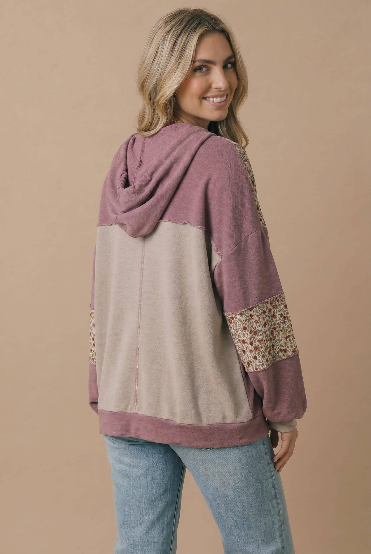 Plus Mixed Media Bubble Sleeve Hoodie Jacket