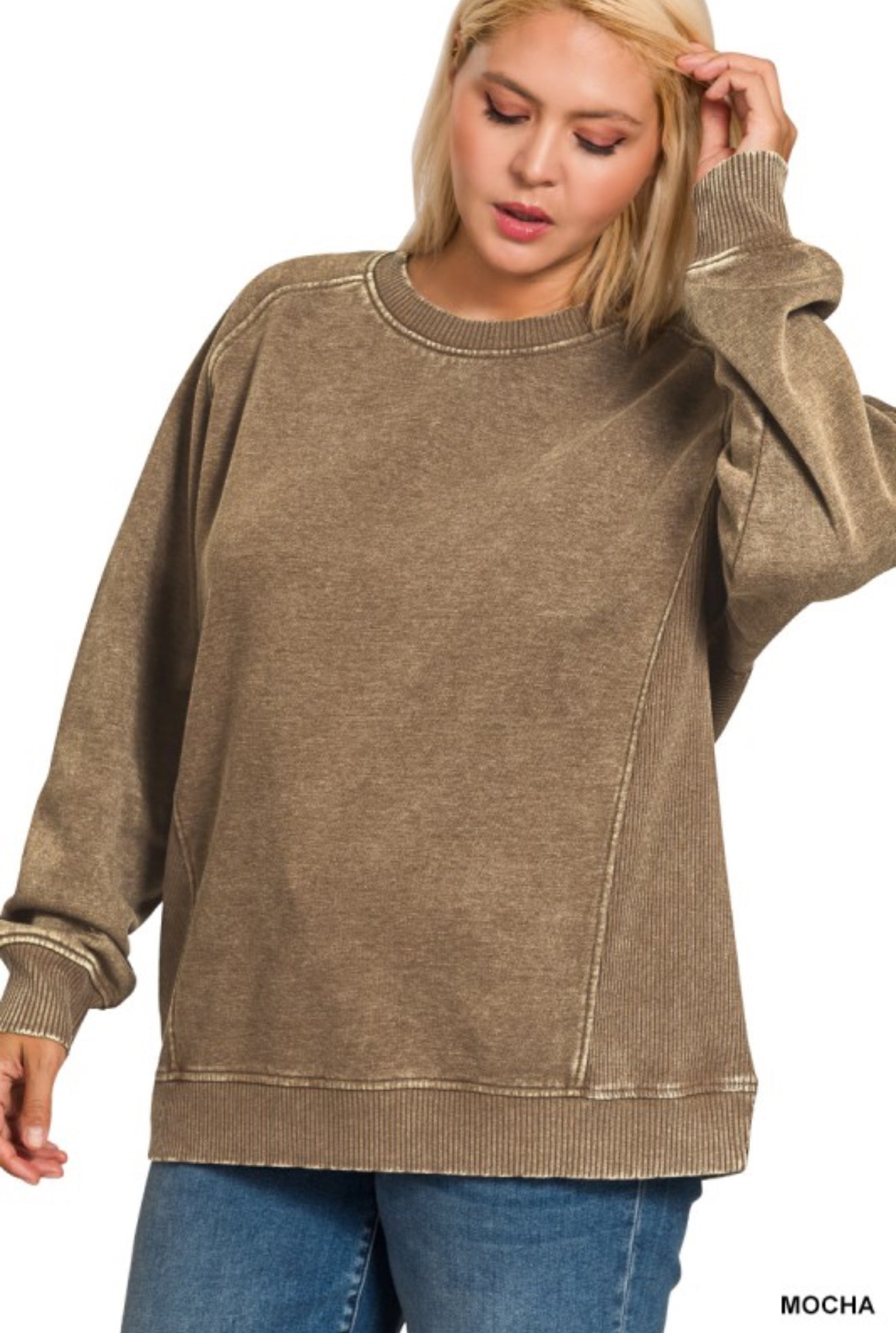 Plus Acid Washed Fleece Sweatshirts Side Rib