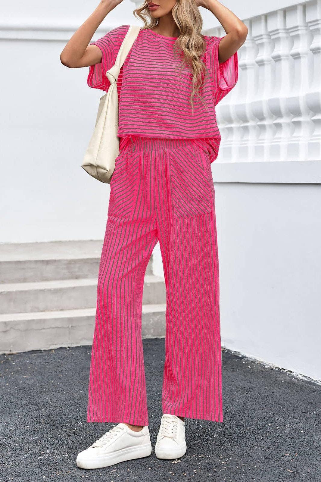 Striped Wide Leg Pants Set Casual Summer Lounge Outfit