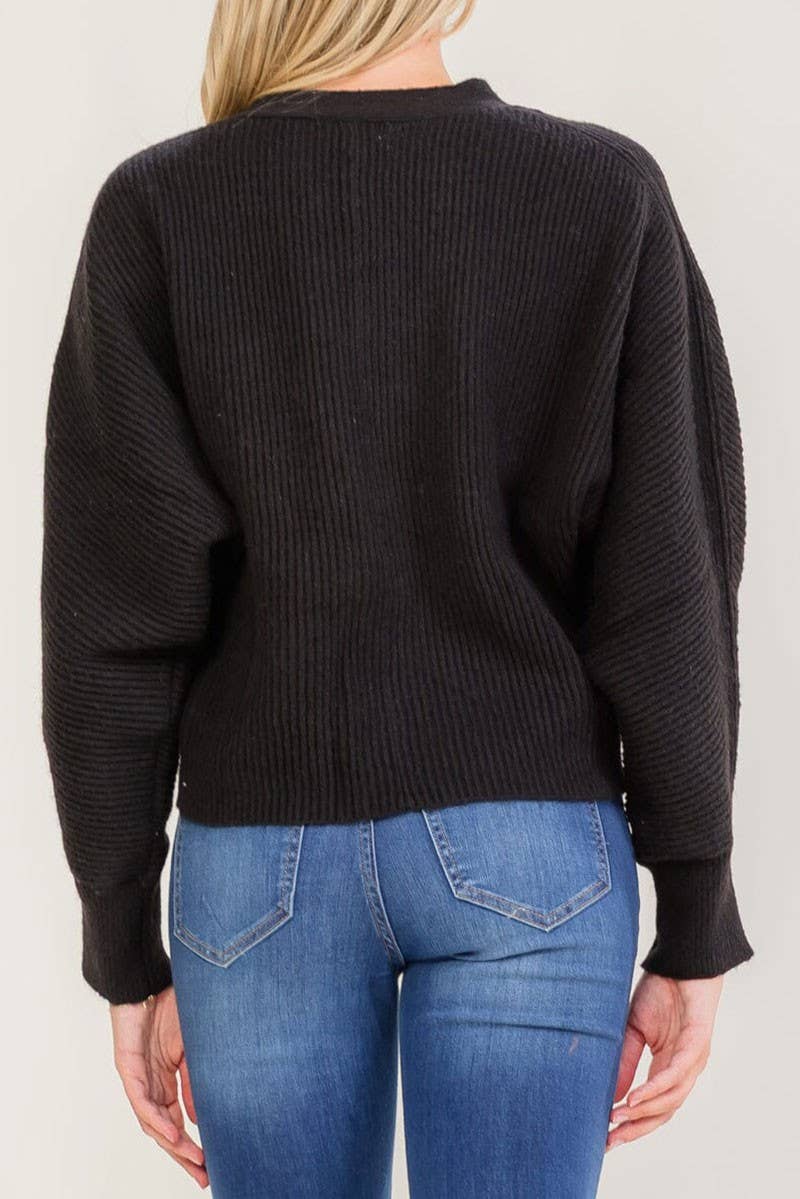 LONG SLEEVE V-NECK BUTTON UP KNIT SWEATER
