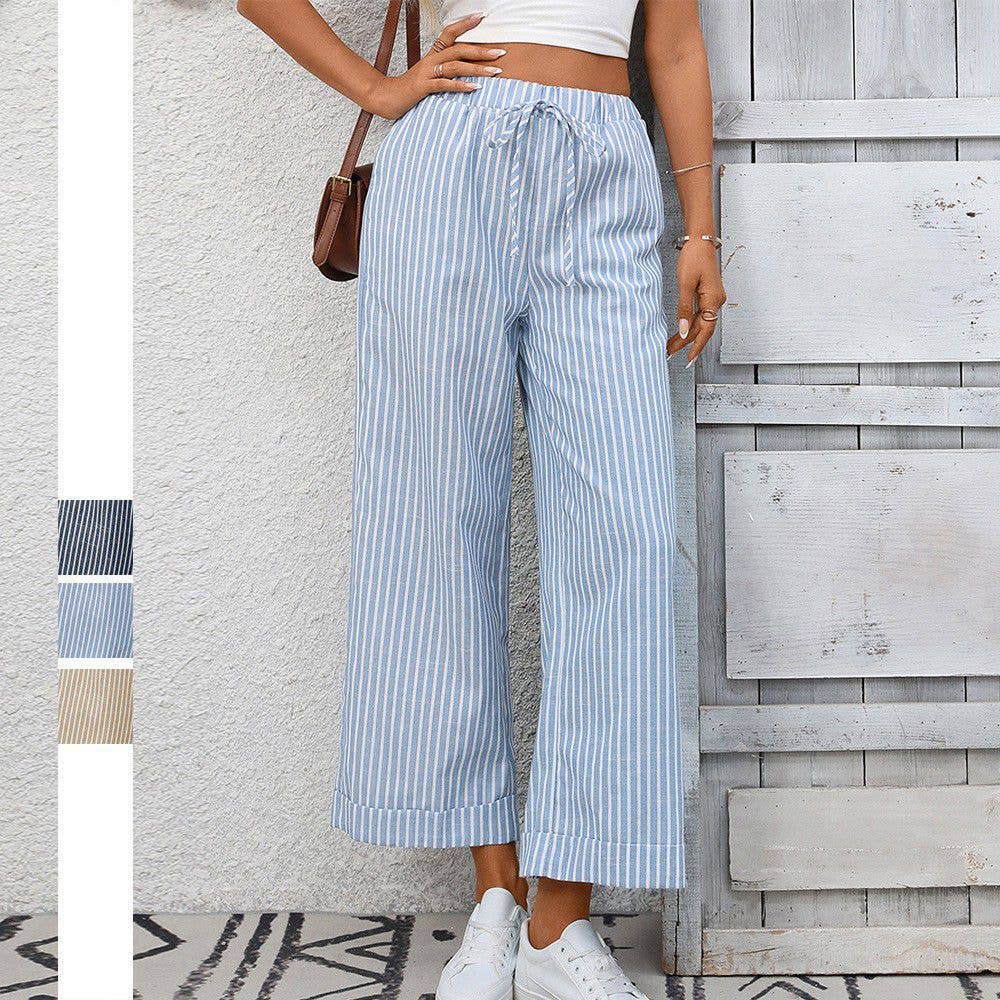 Striped High Waist Cropped Straight Leg Pants