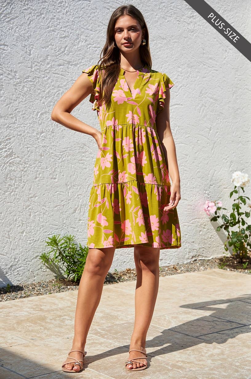 PLUS SIZE Flutter Sleeve Tiered Forever Dress