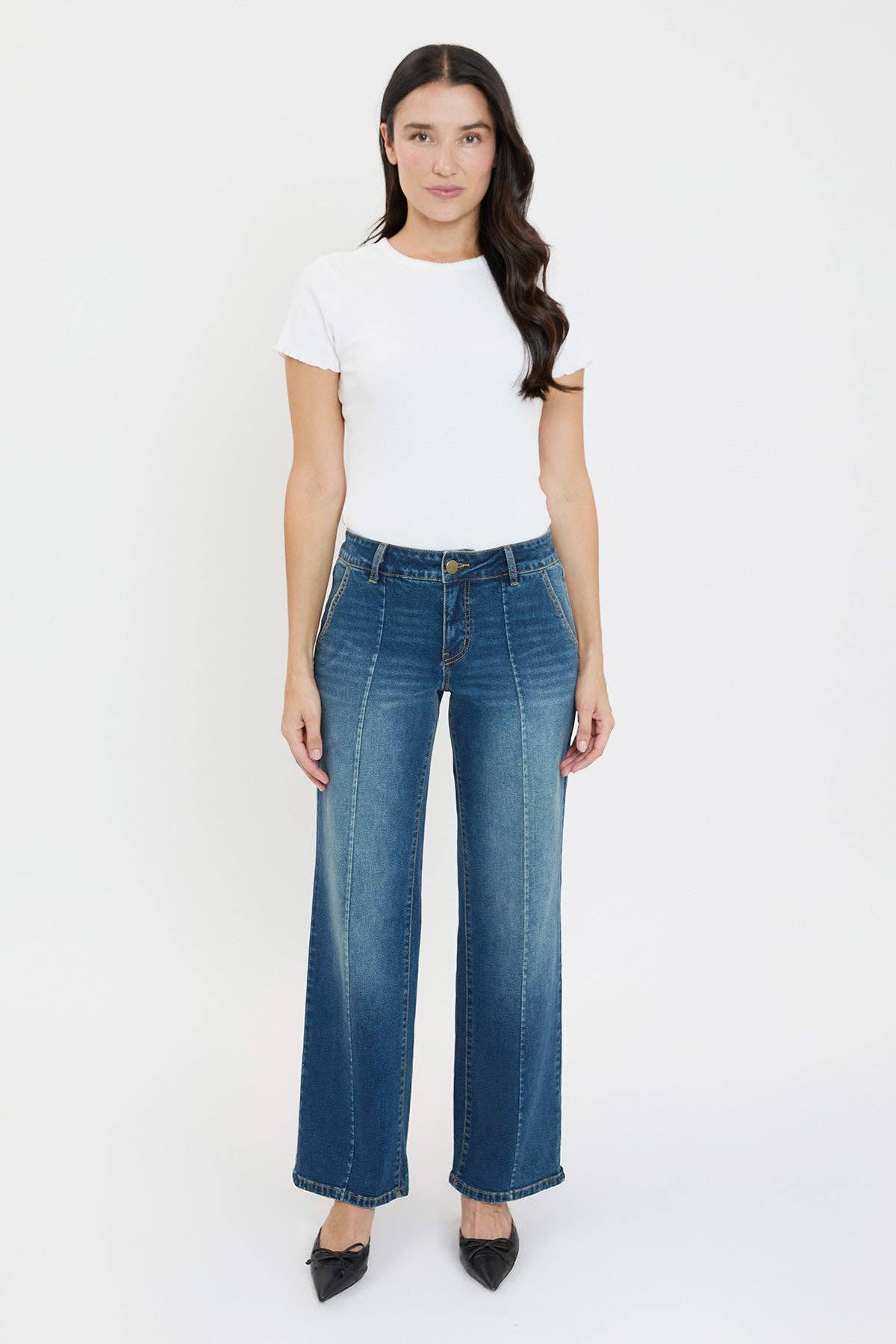 Missy Mid Rise Front Seam Wide Leg Jeans