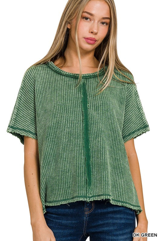 Washed Waffle Top W/ Back Patch