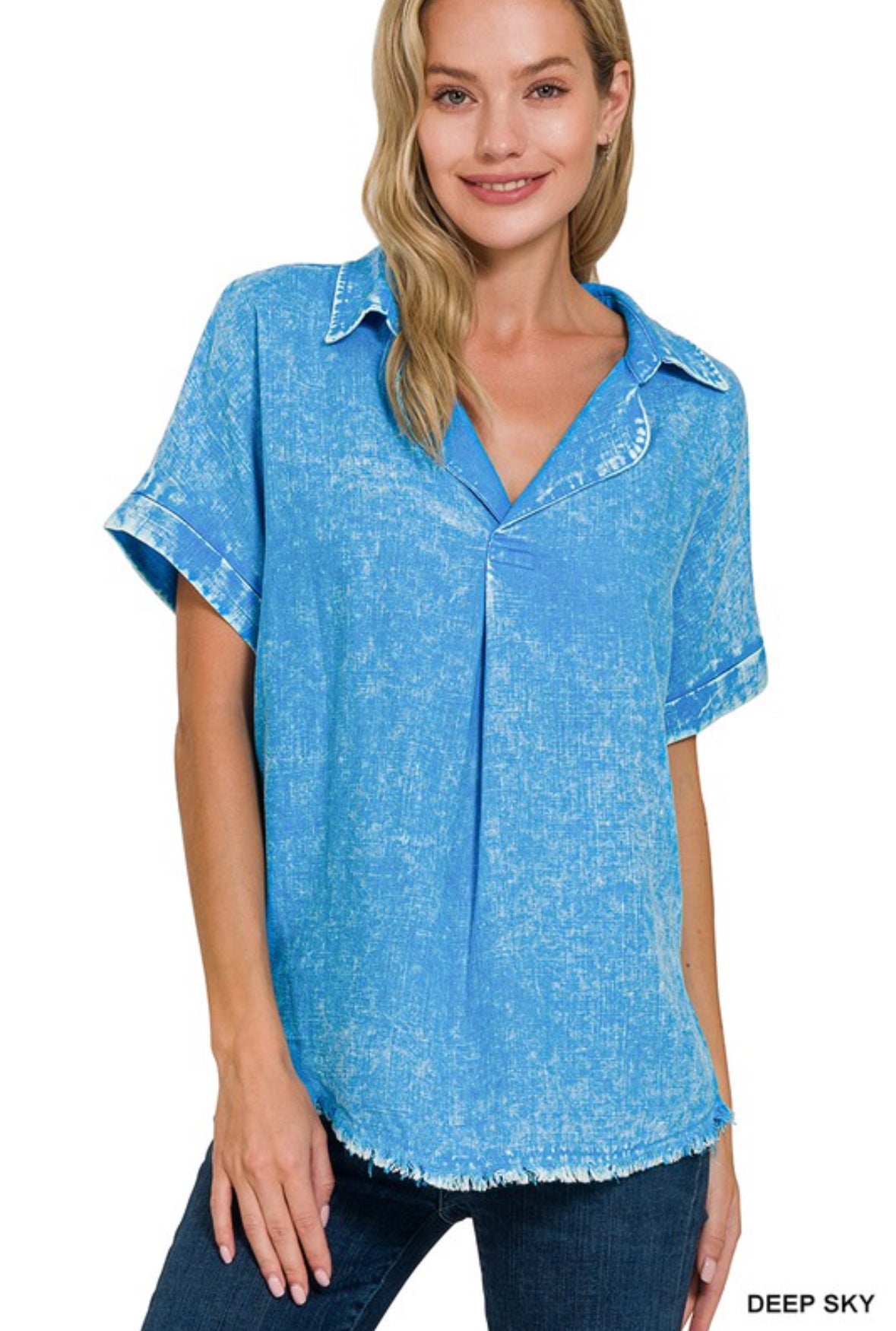 Raw Edge V-Neck Top