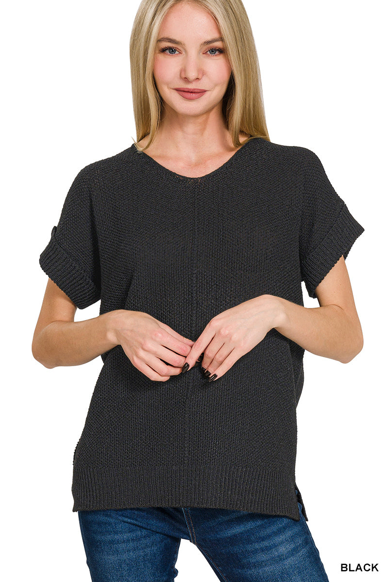 Center seam short sleeve sweater