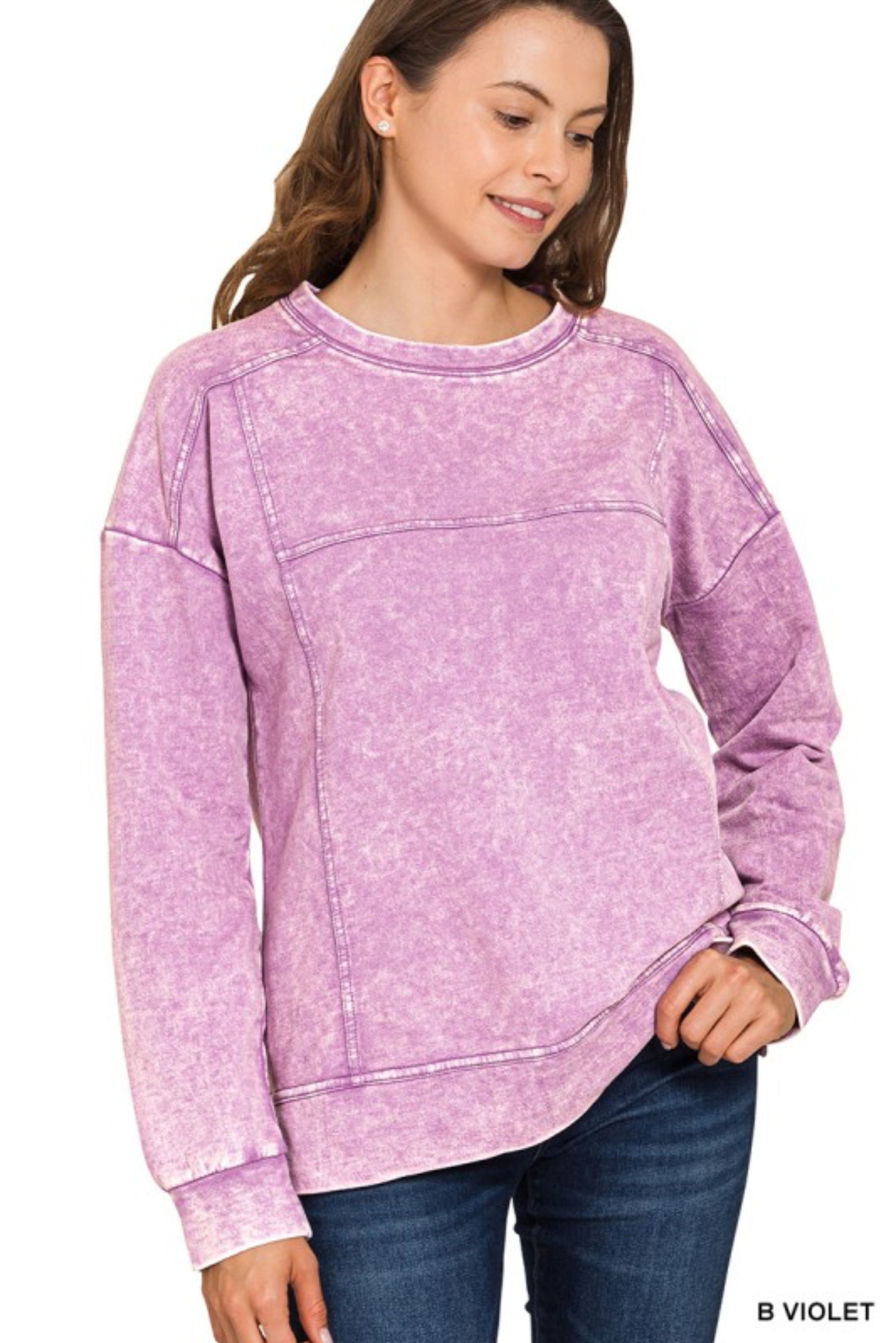 Acid Wash F/terry Exposed-seam Pullover