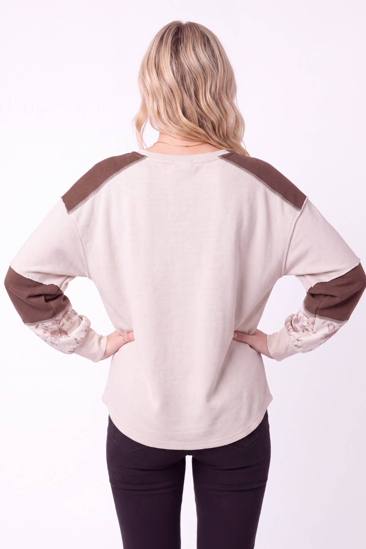 Color Block Floral Contrast Long Sleeve Top