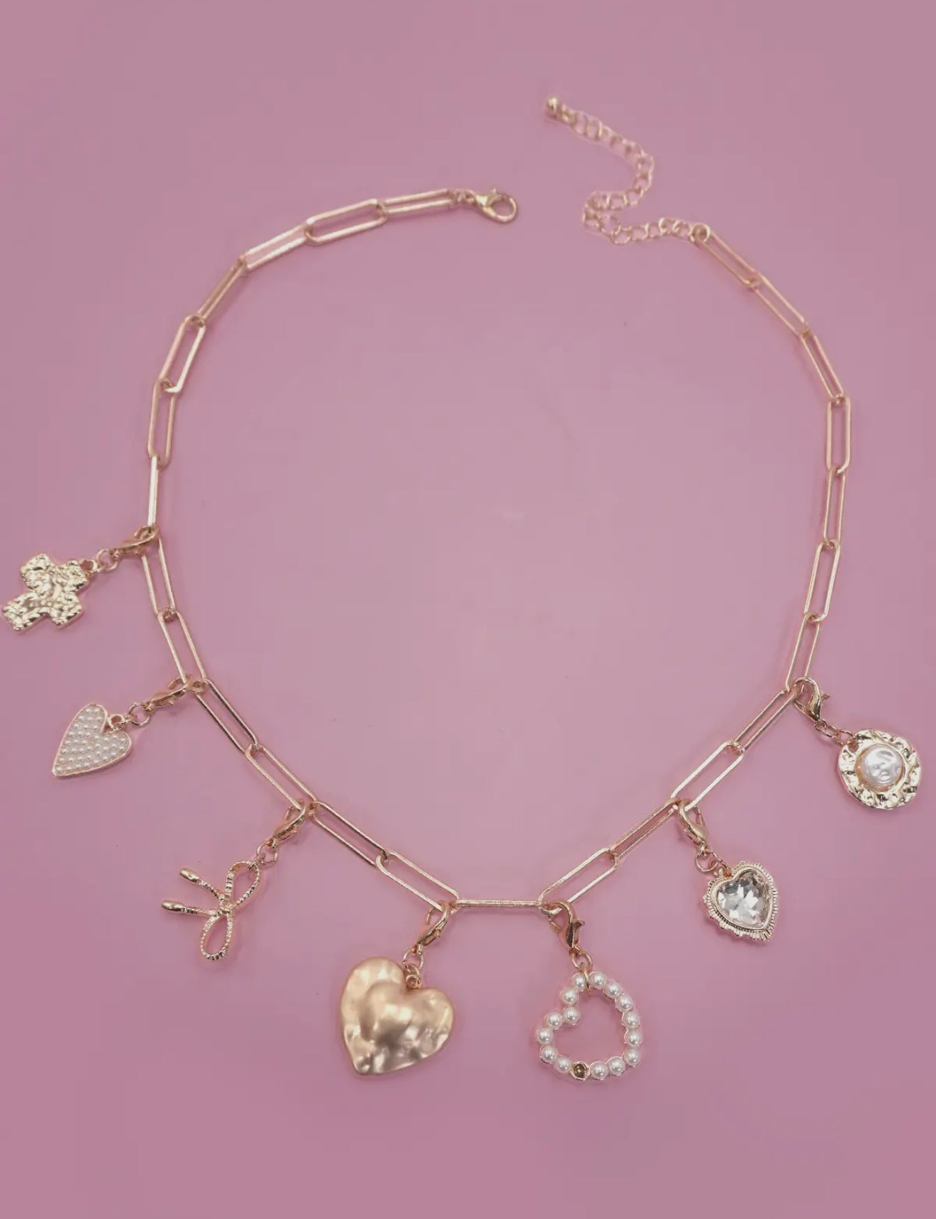Bow Heart Removable Multi Charm Necklace