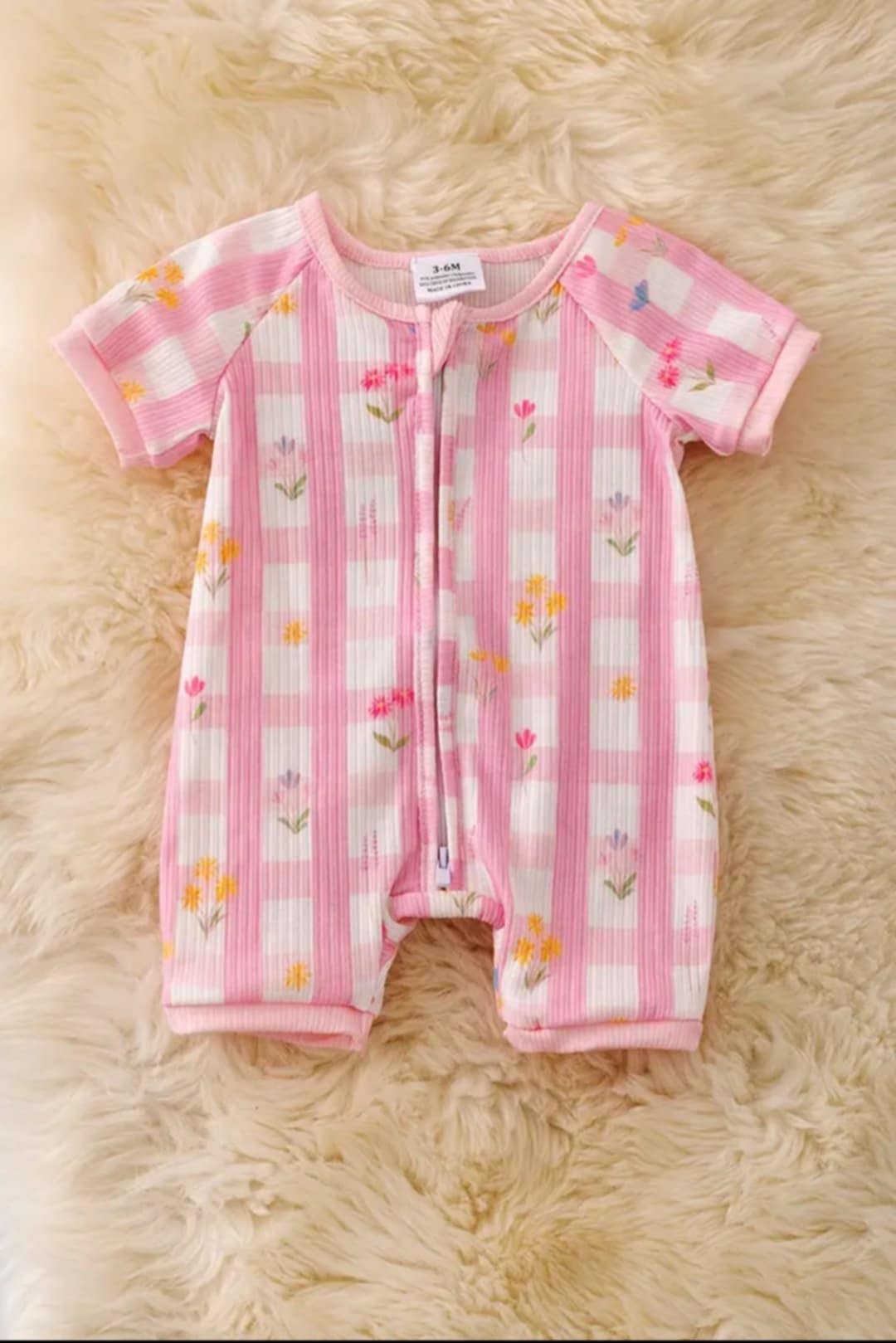 Pink & White Gingham Baby Romper