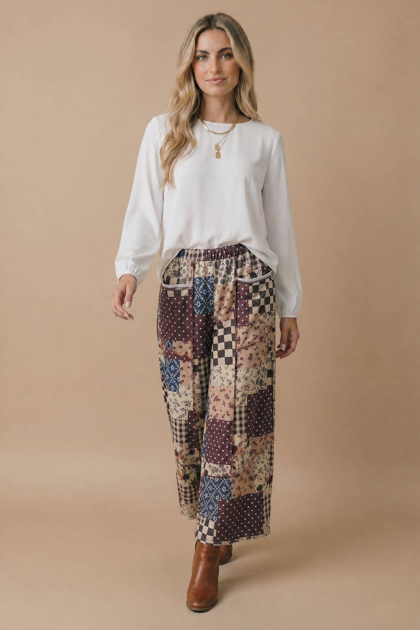 Patchwork Floral French Terry Pants
