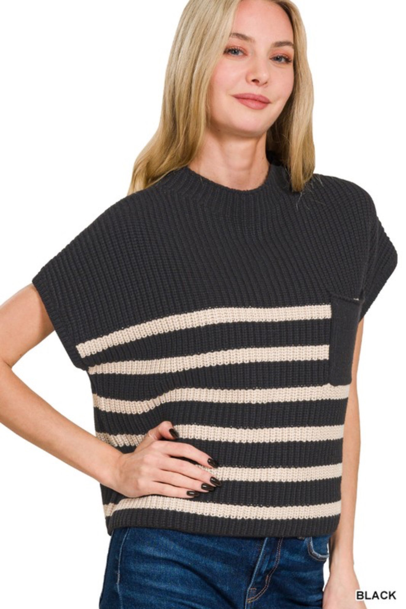 Short Sleeve Strip Sweater
