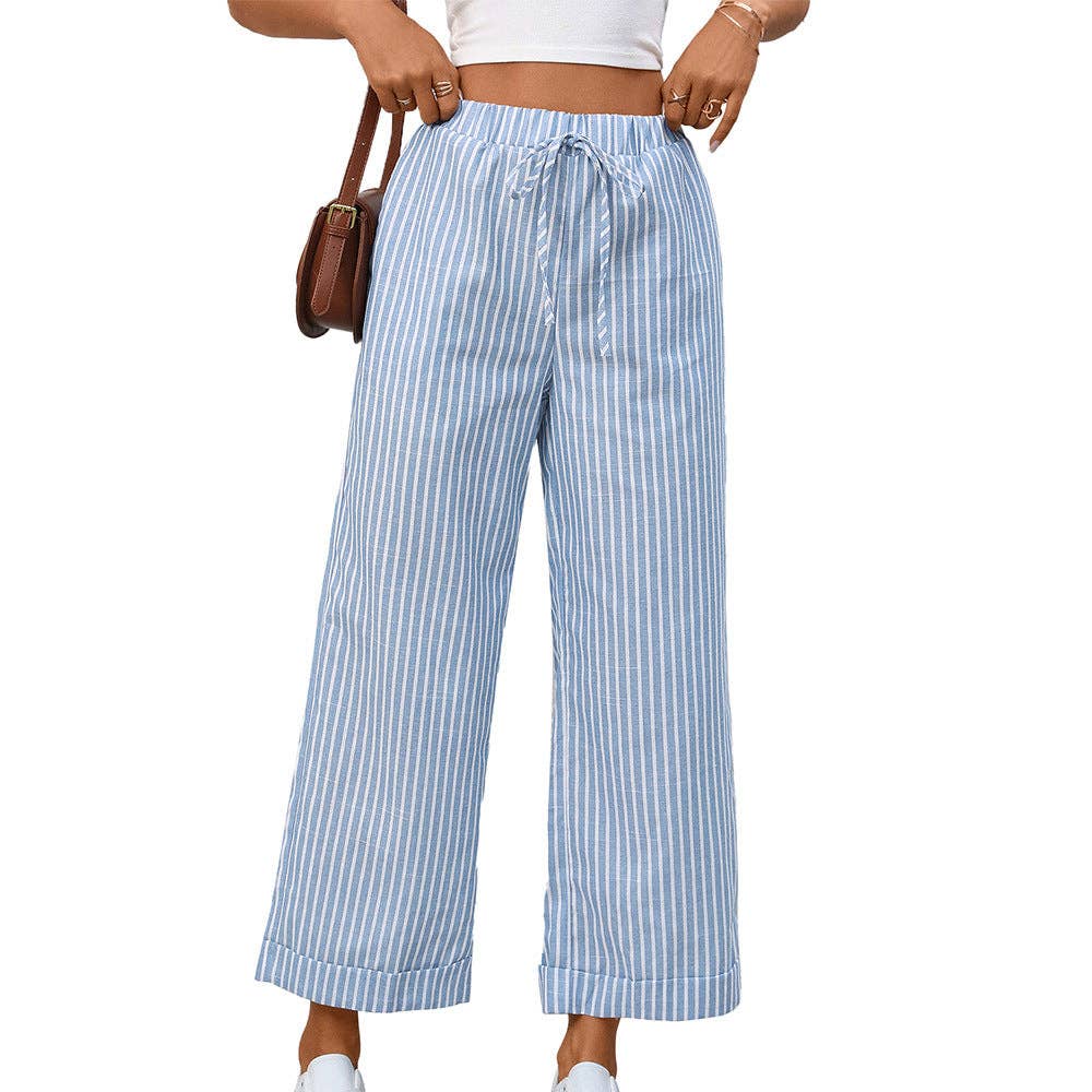 Striped High Waist Cropped Straight Leg Pants