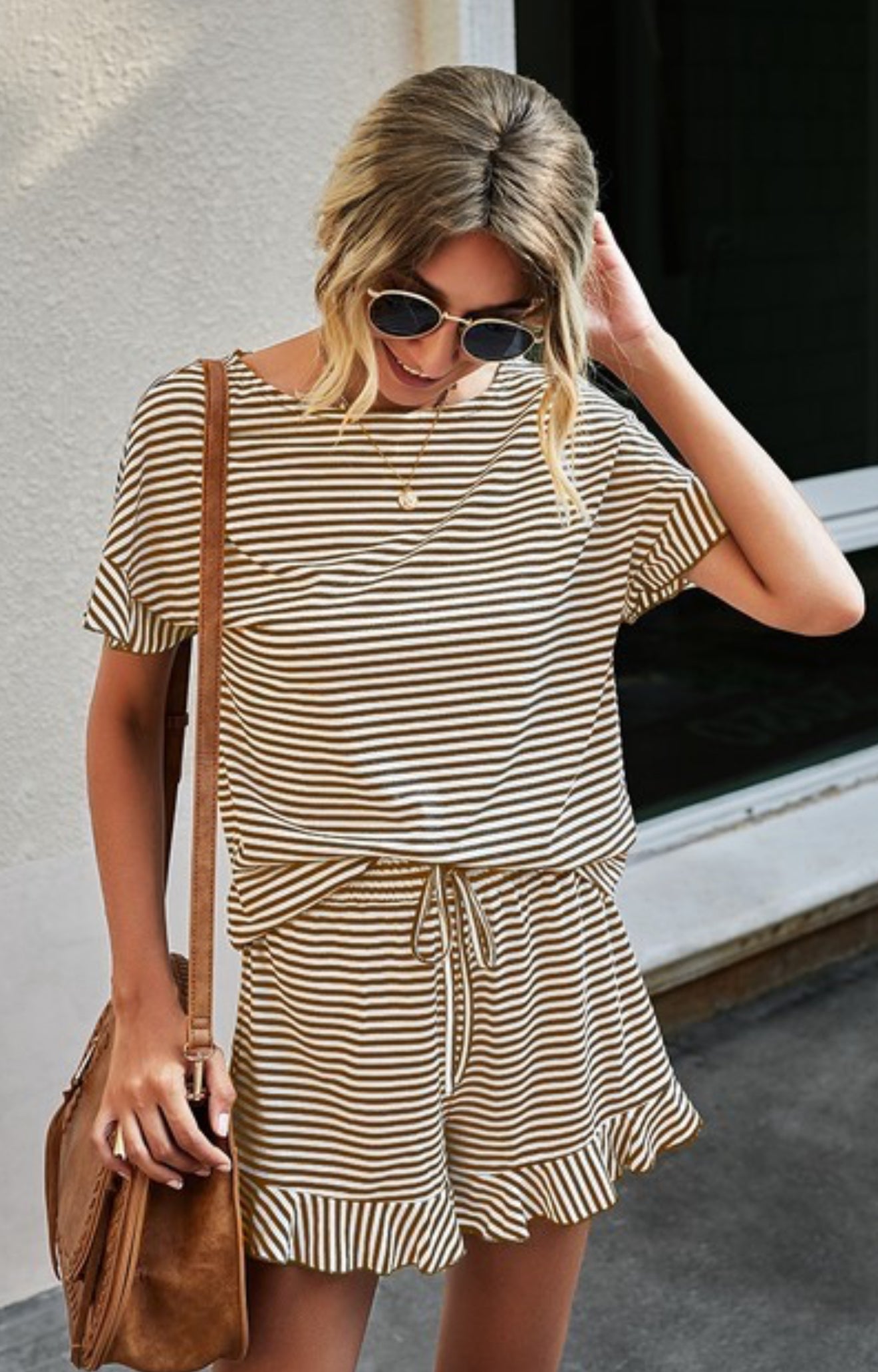 Striped Top Short Set