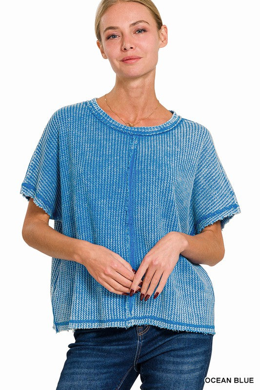 Washed Waffle Top W/ Back Patch