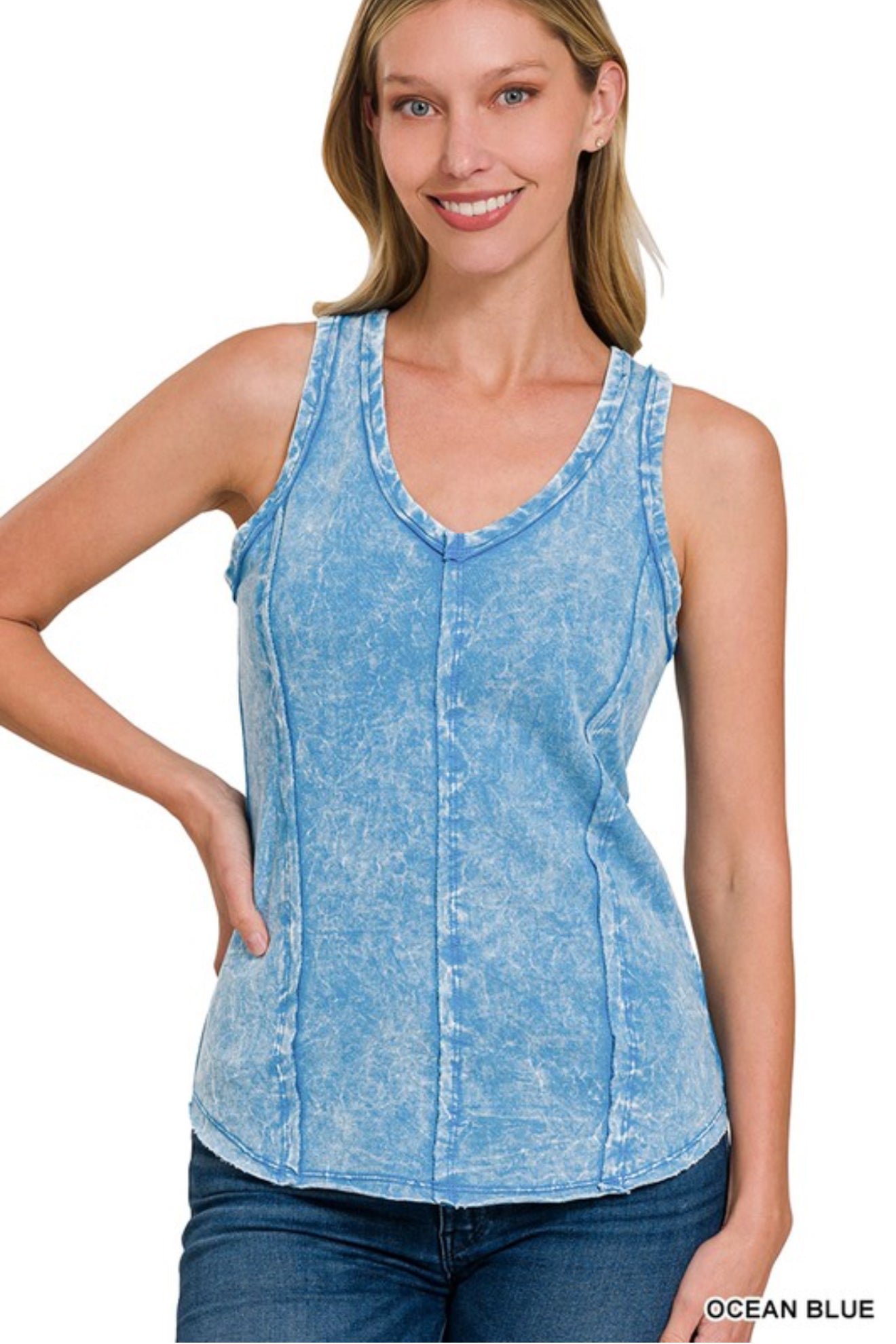 Crinkle Washed Raw Edge Tank Top
