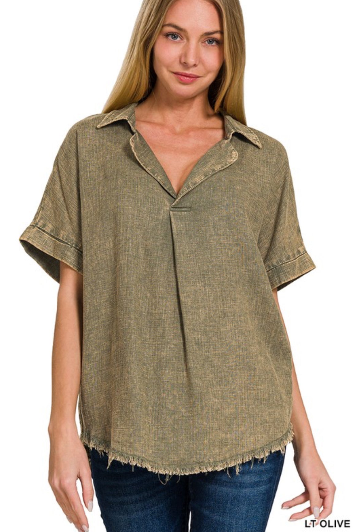 Raw Edge V-Neck Top