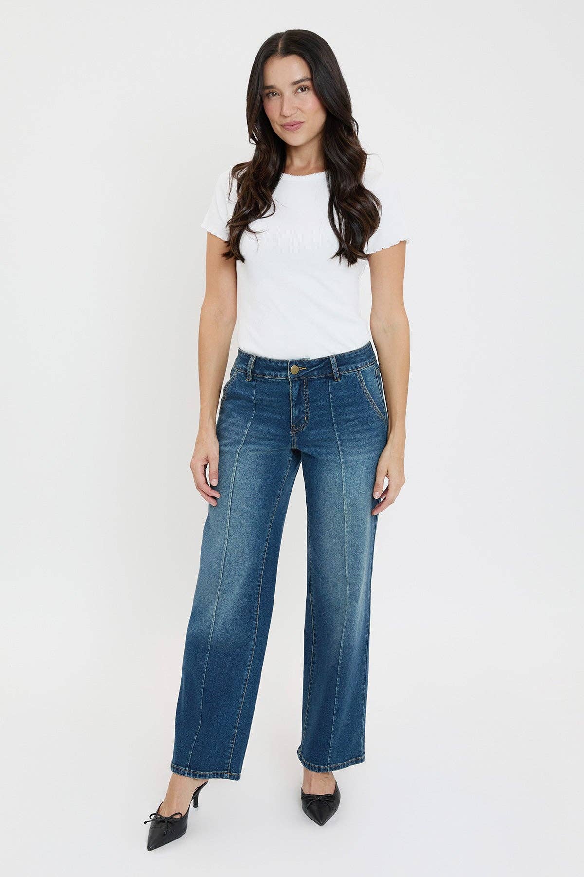 Missy Mid Rise Front Seam Wide Leg Jeans
