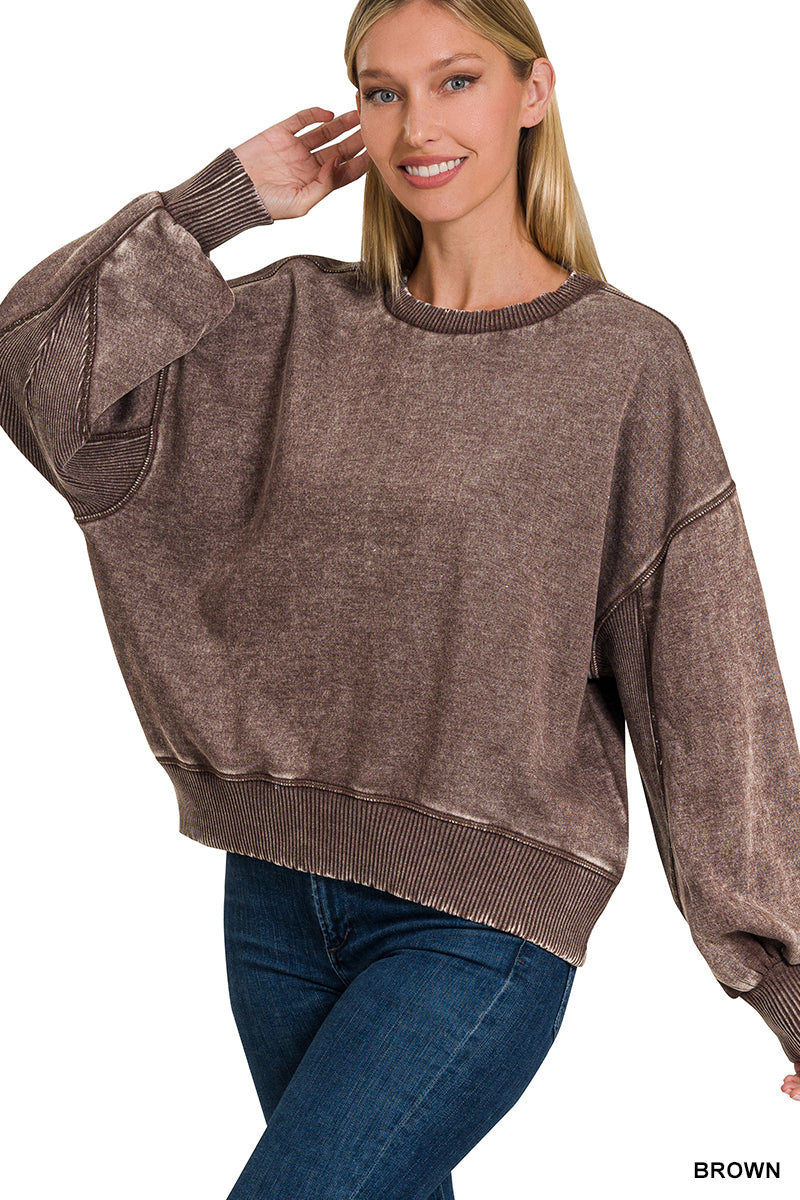 Acid wash fleece oversized pullover