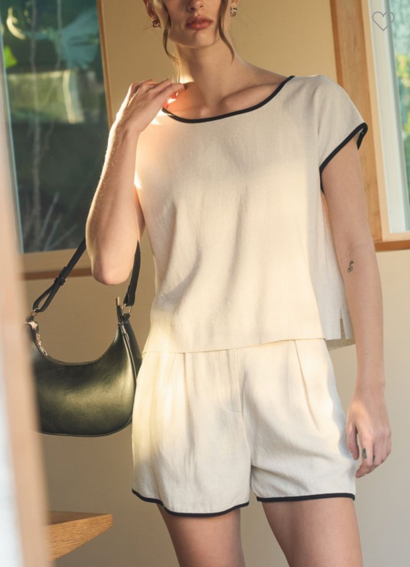 Contrast Linen Short and Shirt Set