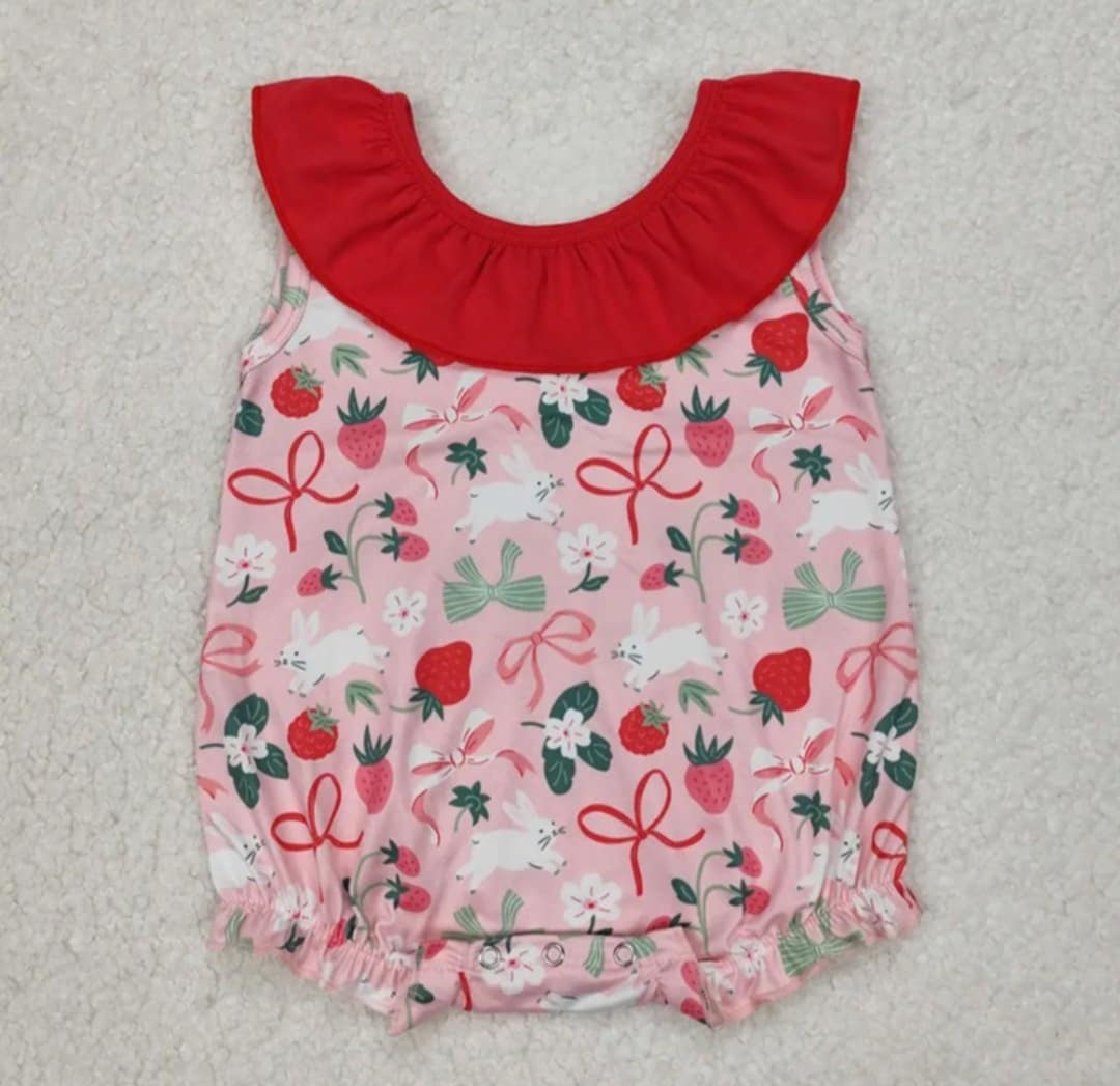 Strawberry Bow Sleeveless Romper