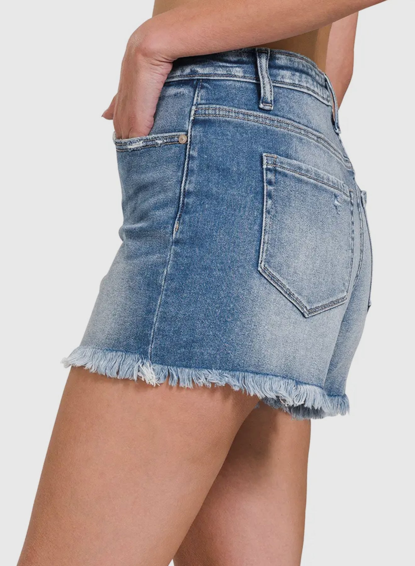 Mid Rise Raw Hem Shorts