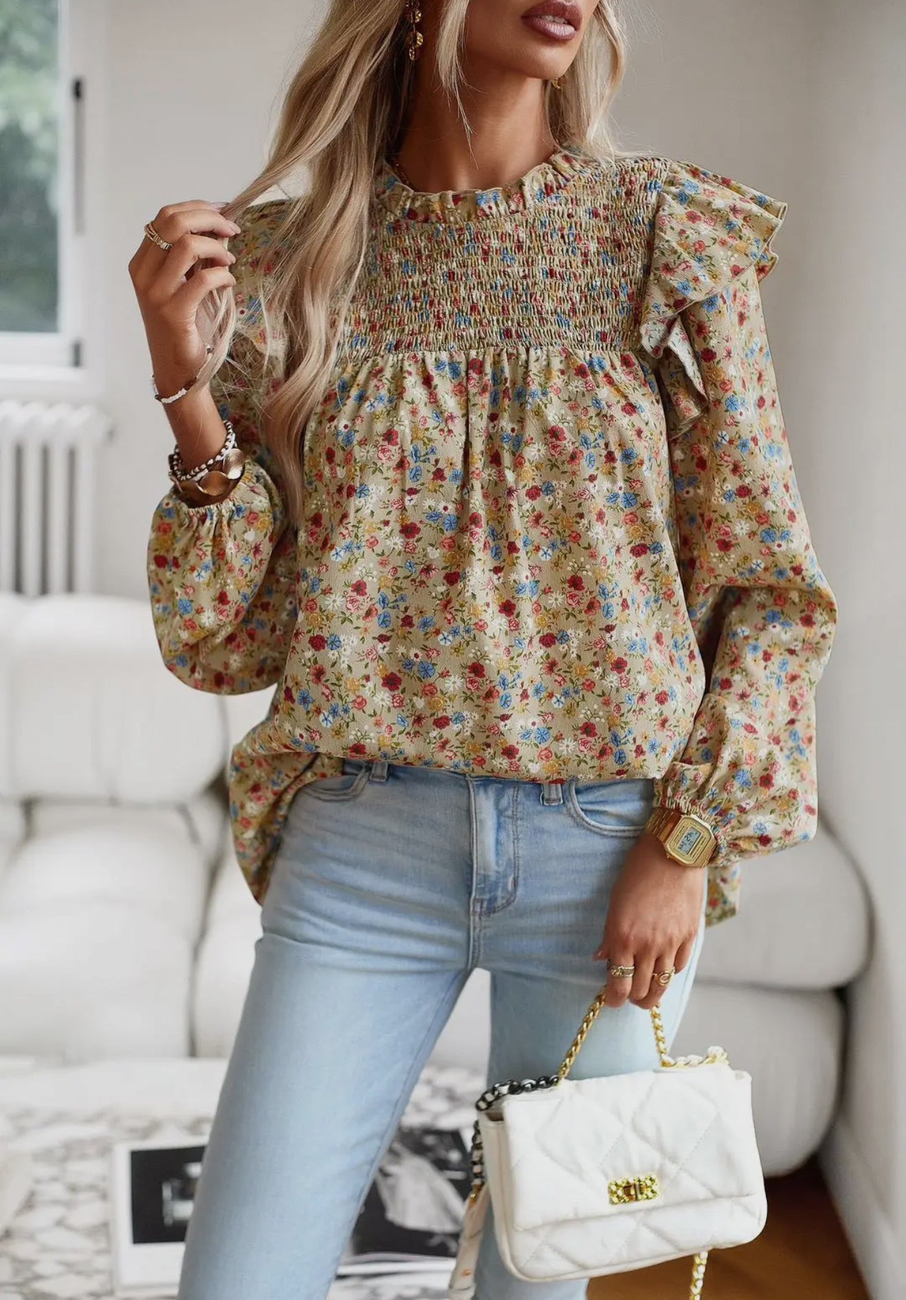 Multi Floral Long Sleeve Blouse