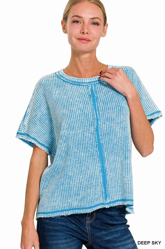 Washed Waffle Top W/ Back Patch
