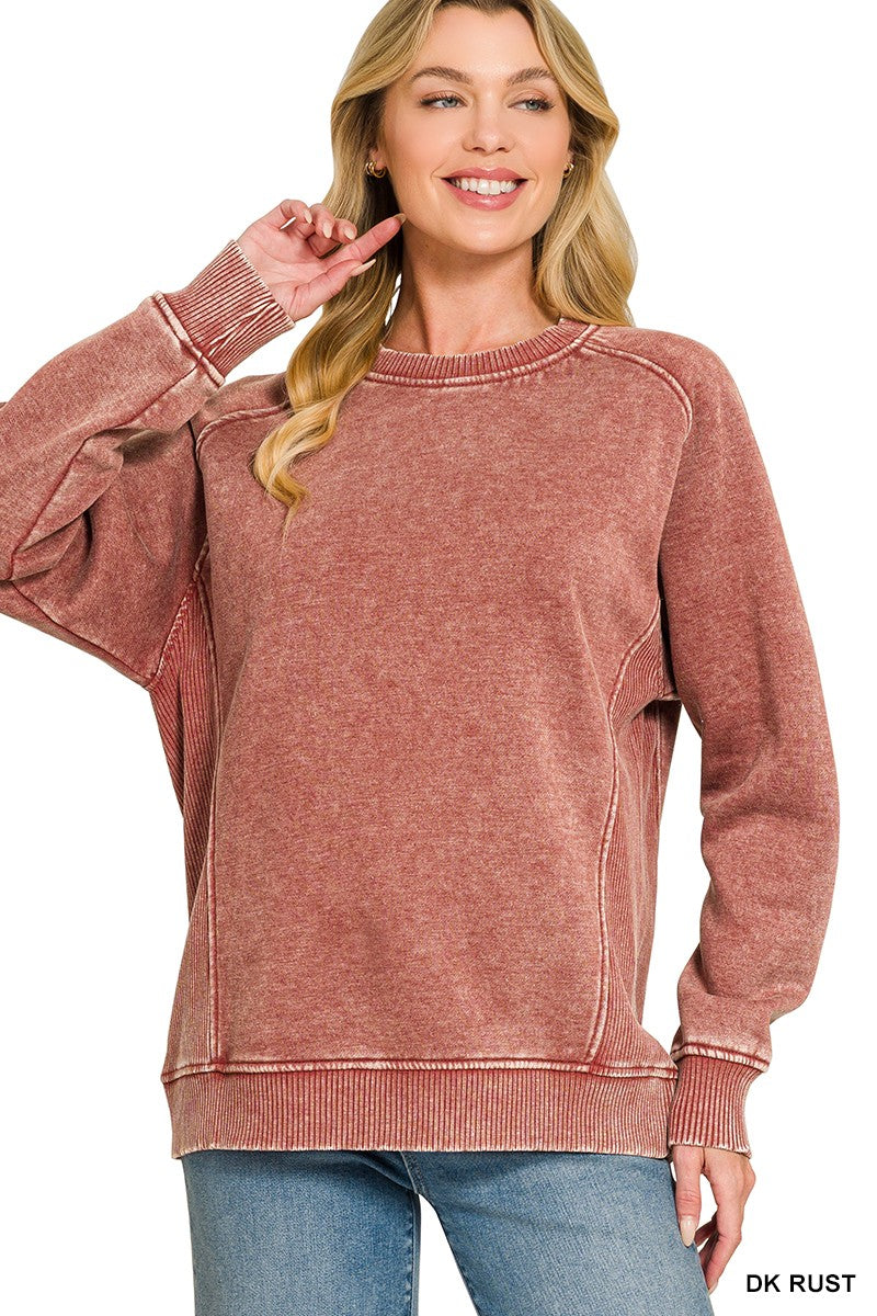 Zenana Acid washed fleece sweatshirts side rib