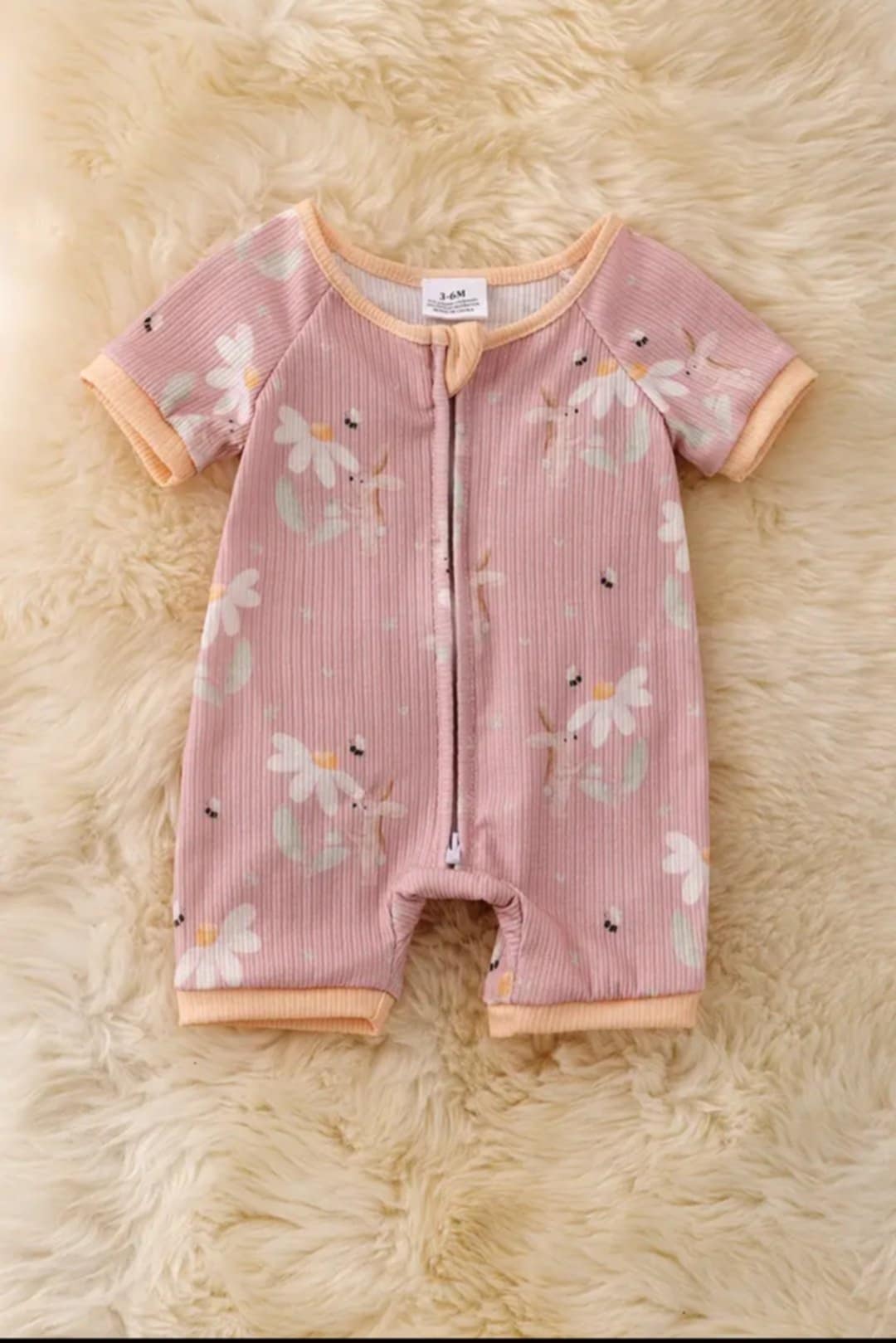Hare/Floral Printed Baby Romper