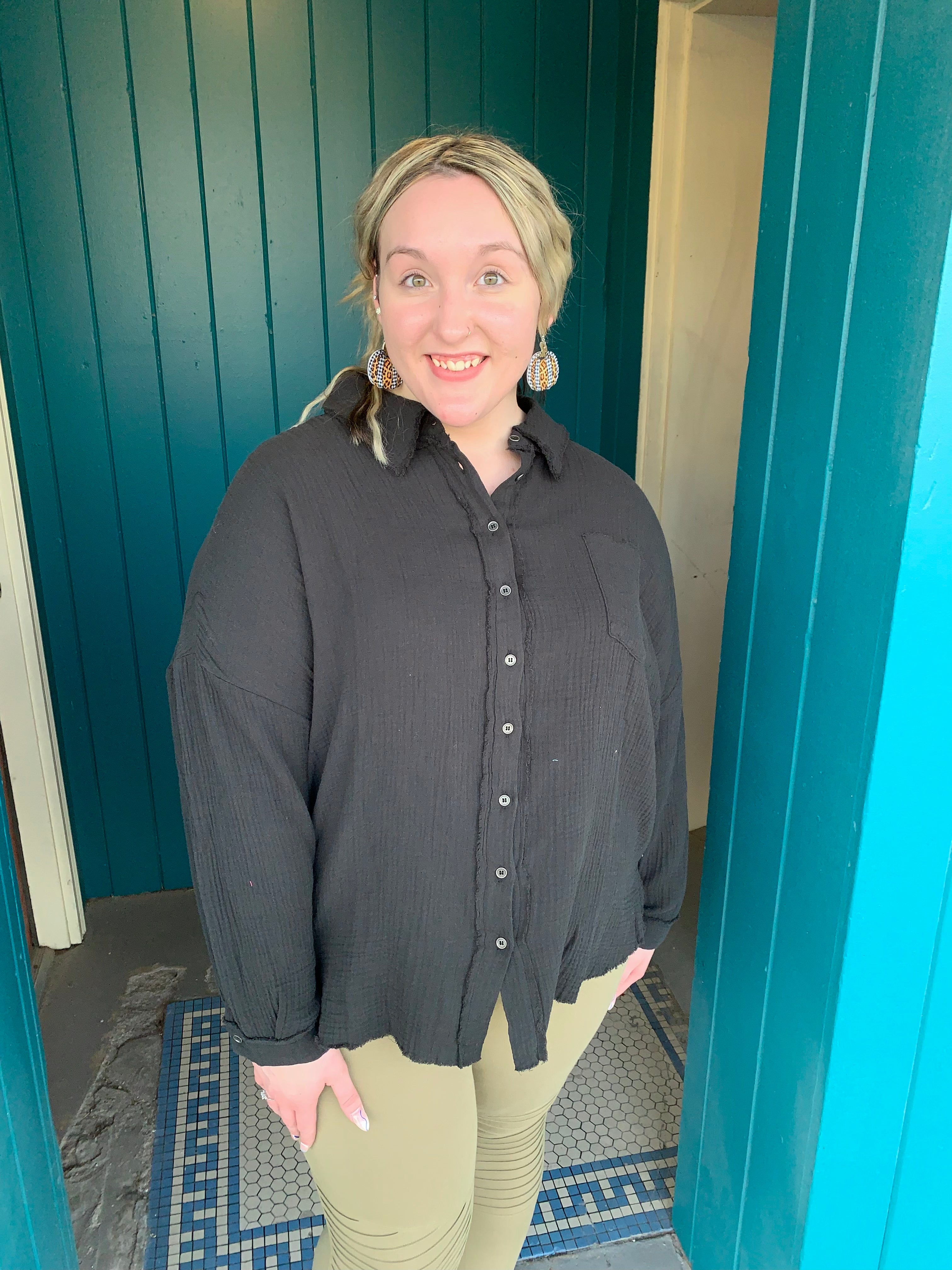 Black Oversized Raw Edge Shirt