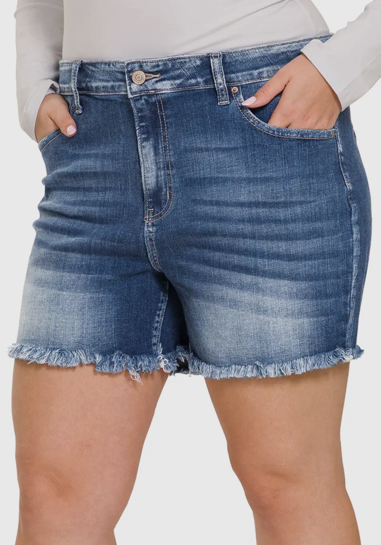Mid Rise Raw Hem Shorts