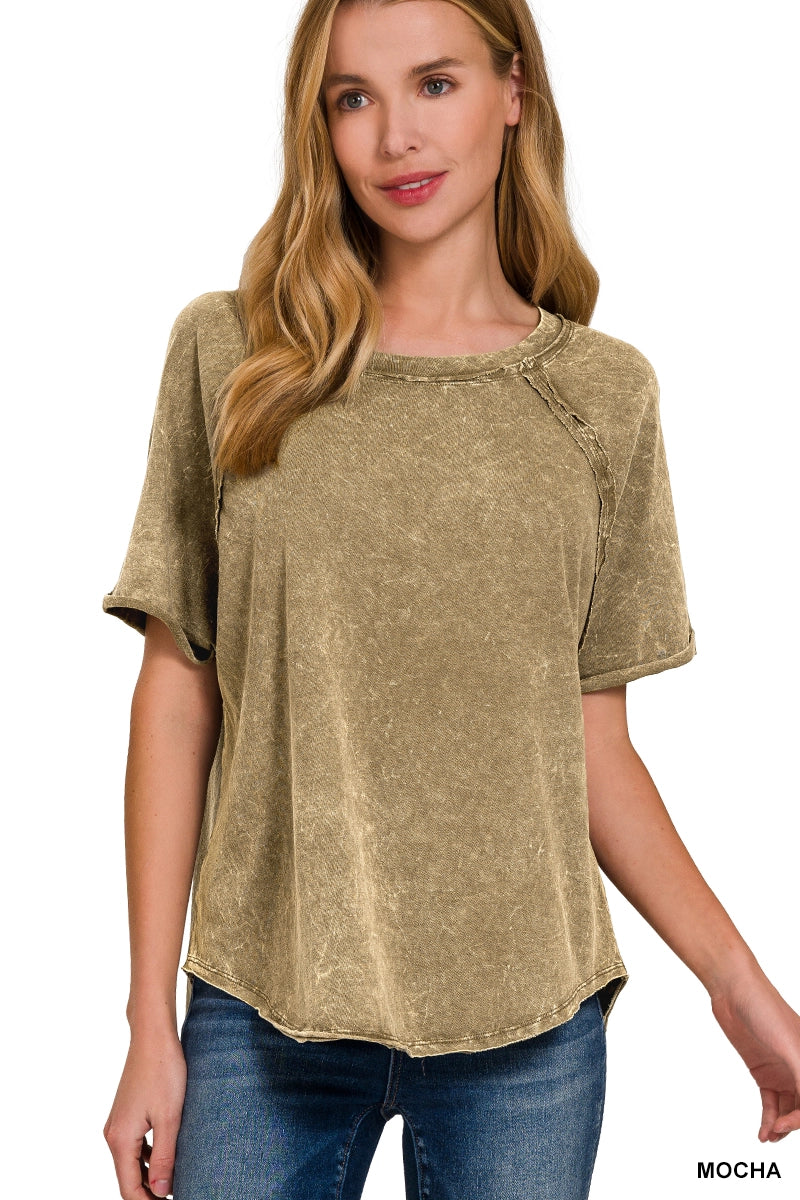 Back Patch Crinkle Washed Raglan Sleeve T-shirt