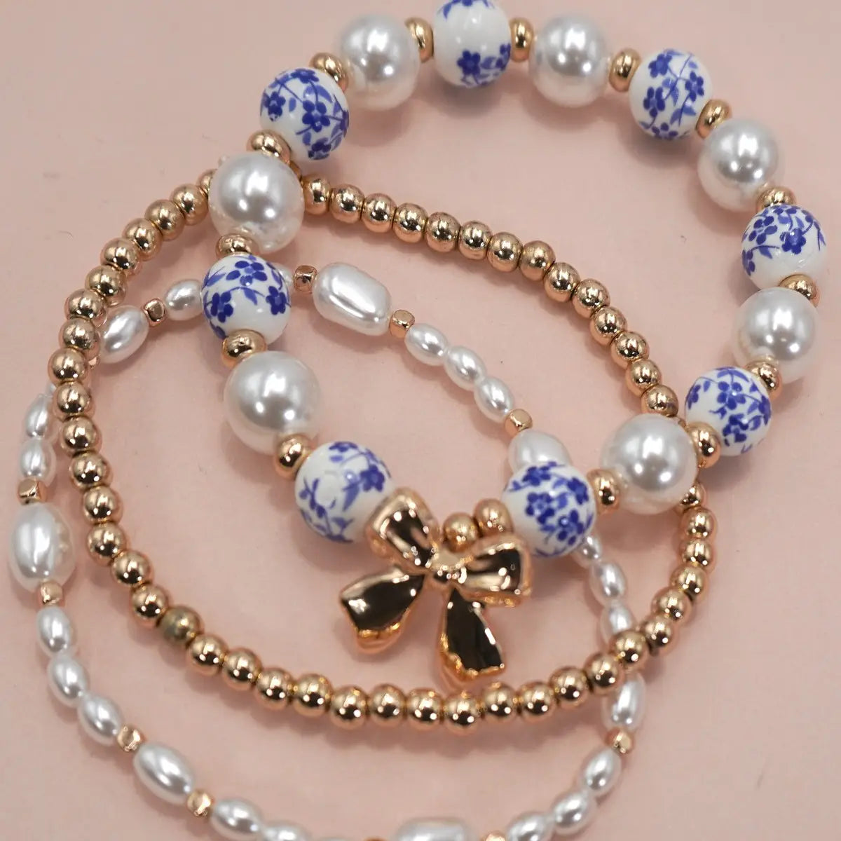 Blue Ceramic Porcelain Bow Multi Layer Bracelet