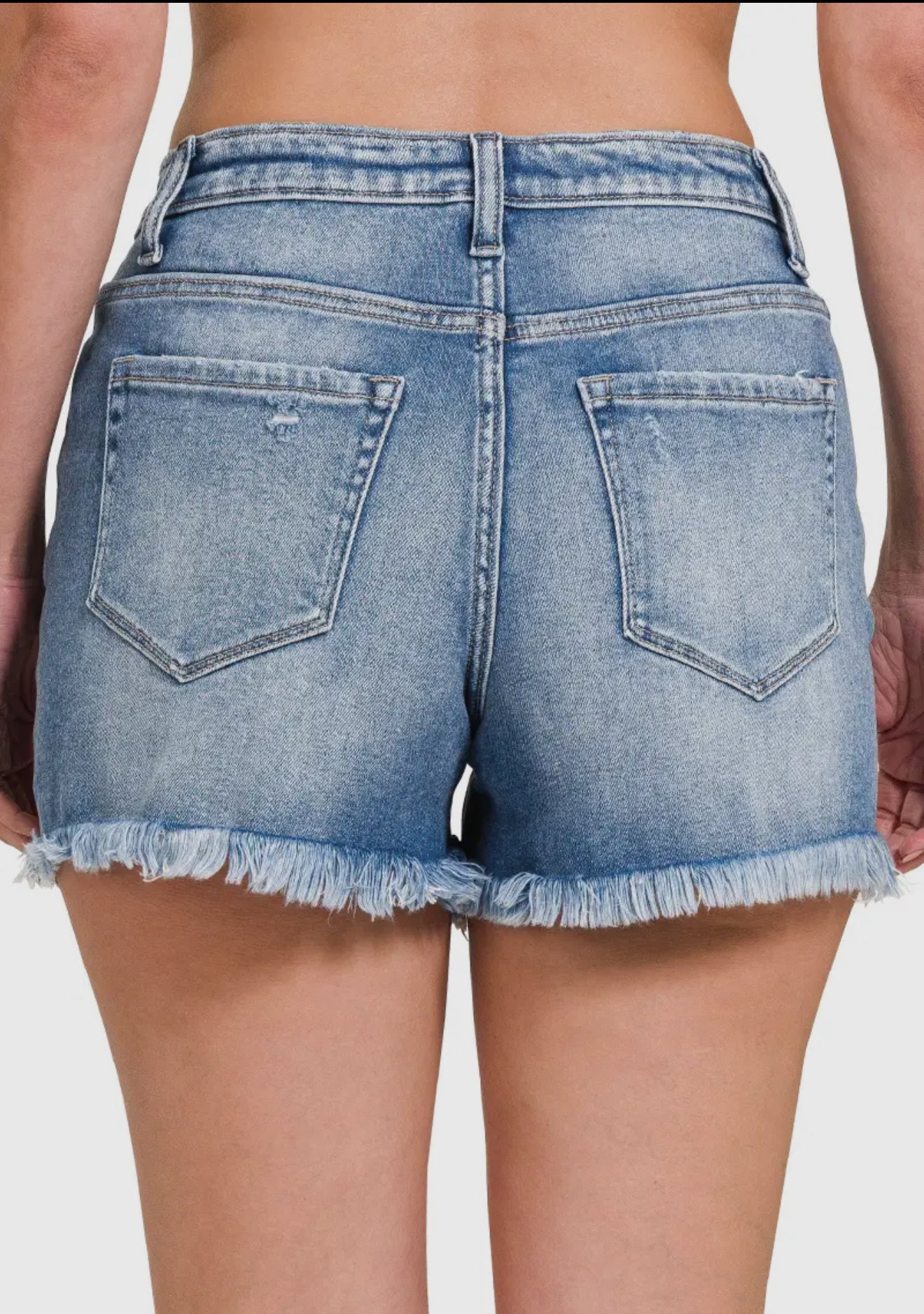 Mid Rise Raw Hem Shorts