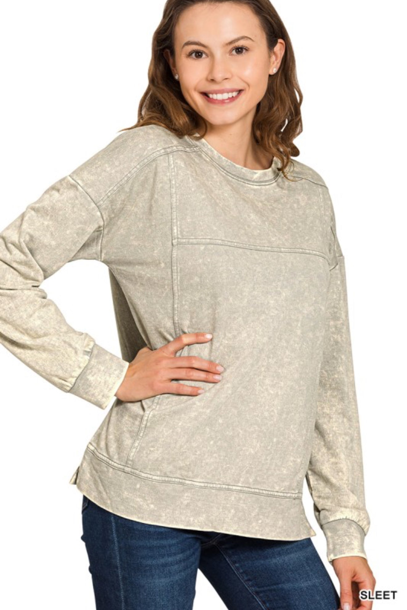 Acid Wash F/terry Exposed-seam Pullover