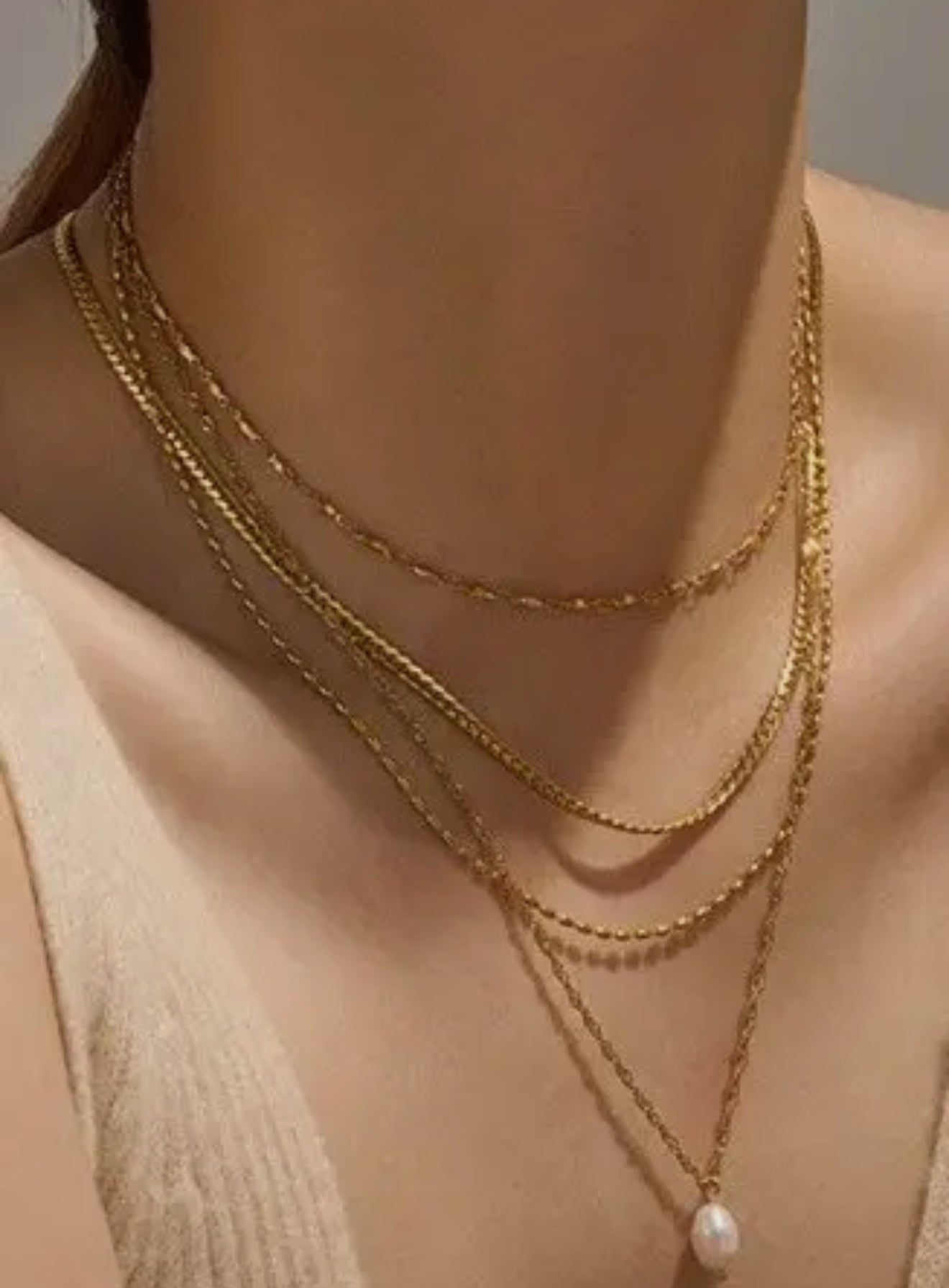 18K Stainless Steel Tarnish Free Pearl Layered Necklace