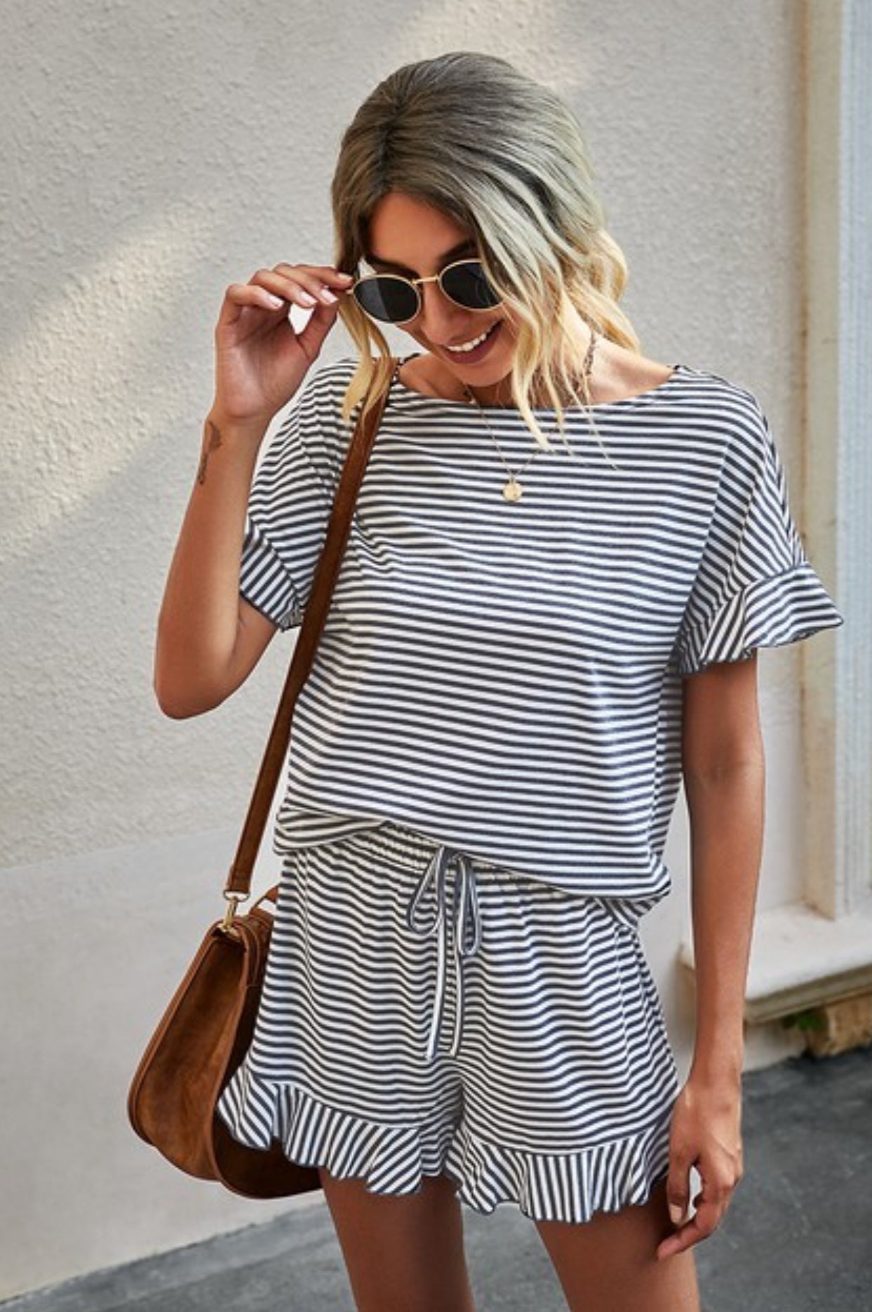Striped Top Short Set
