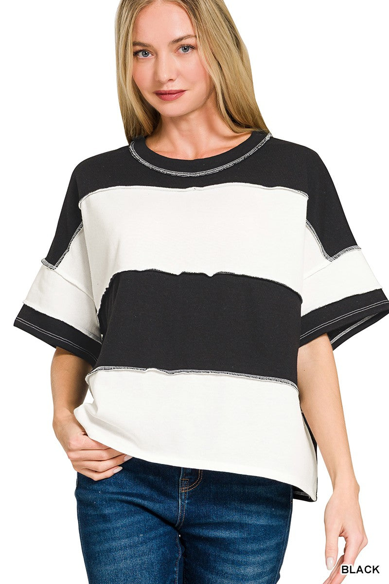 Color Block Exposed Seam Top