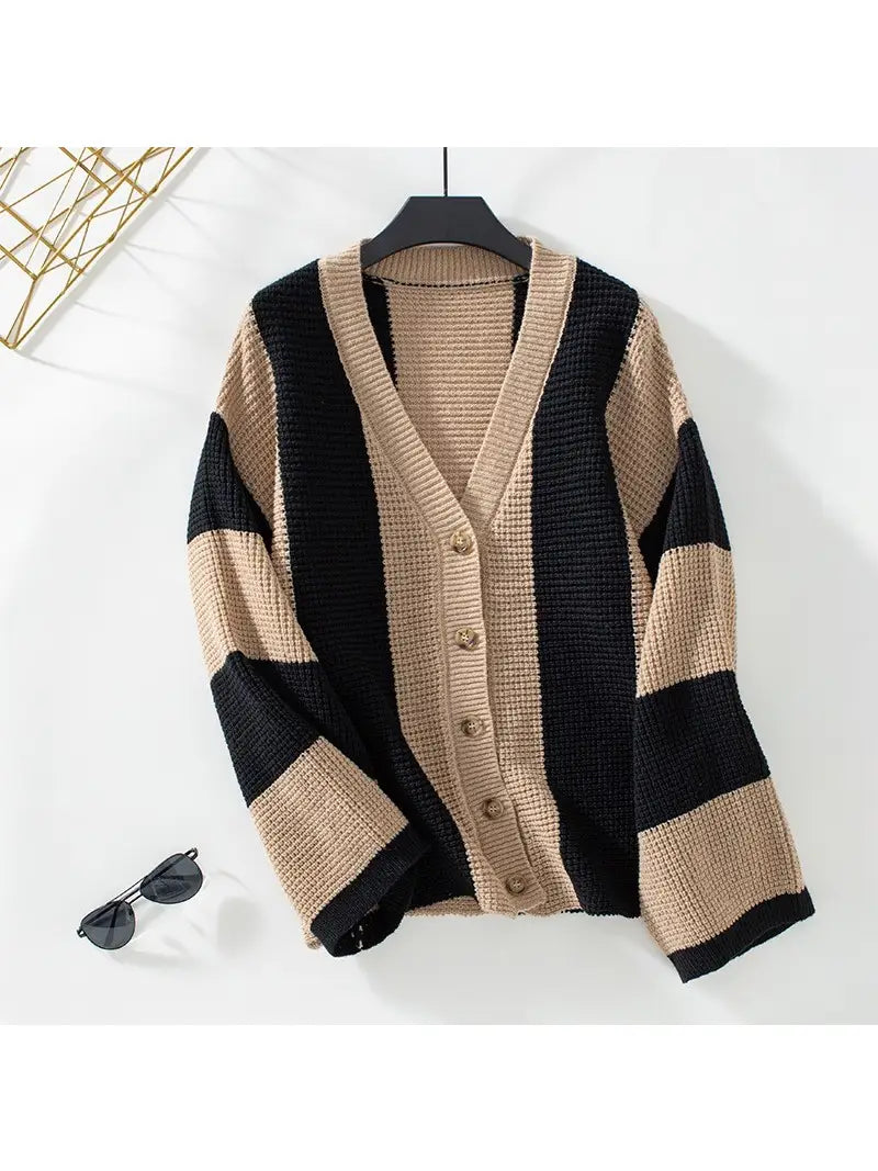 Color Block Striped Knit Cardigan