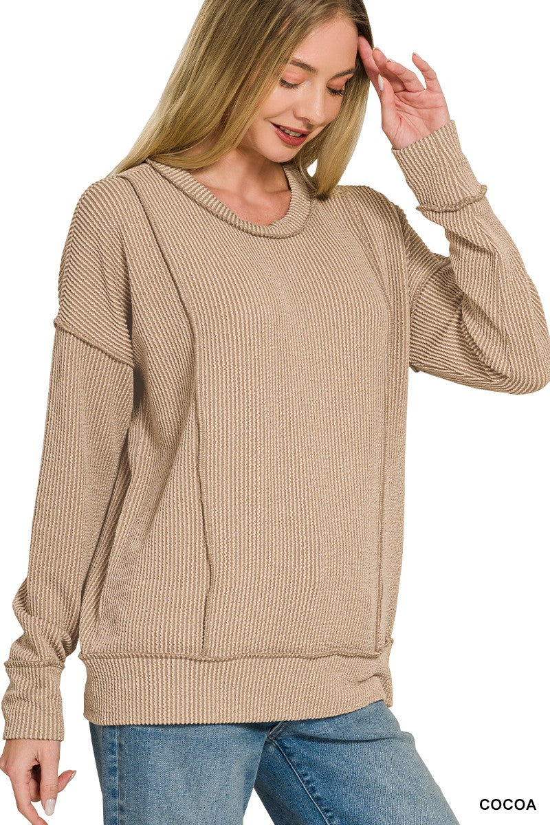 Zenna Corded Rib Long Sleeve Round Neck Pullover