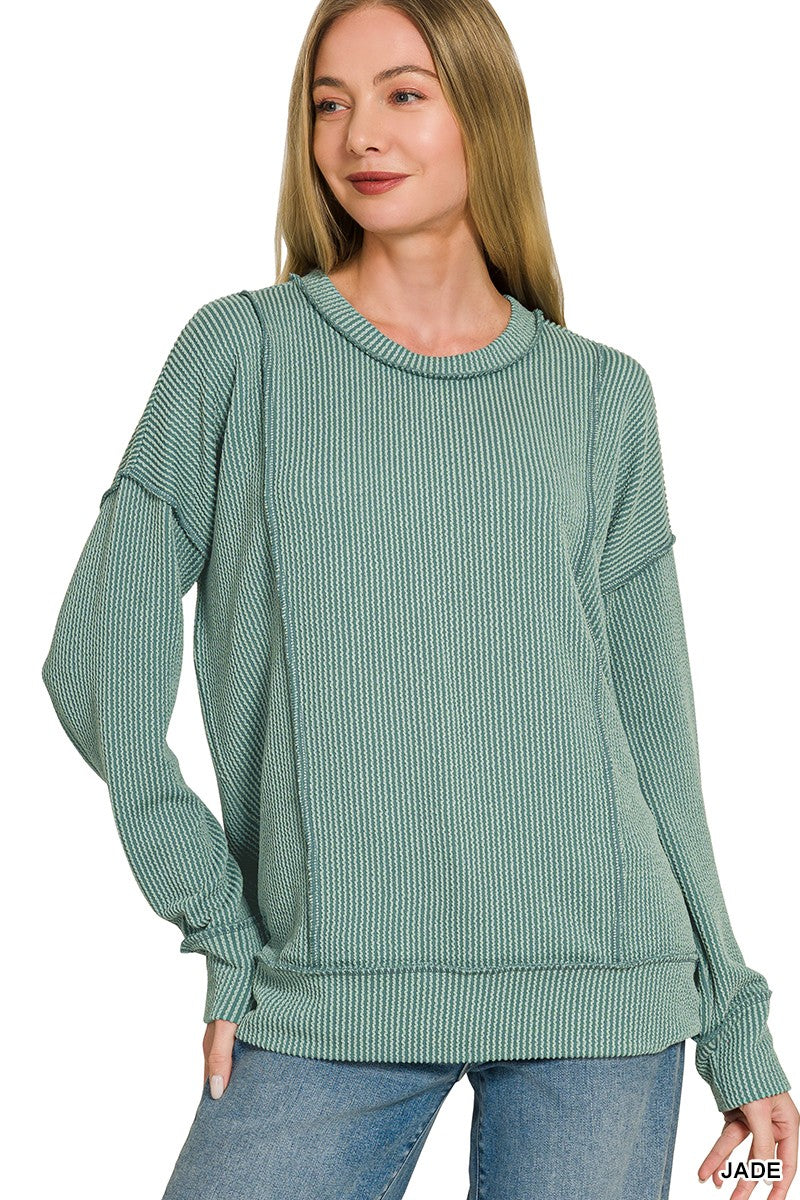 Zenna Corded Rib Long Sleeve Round Neck Pullover