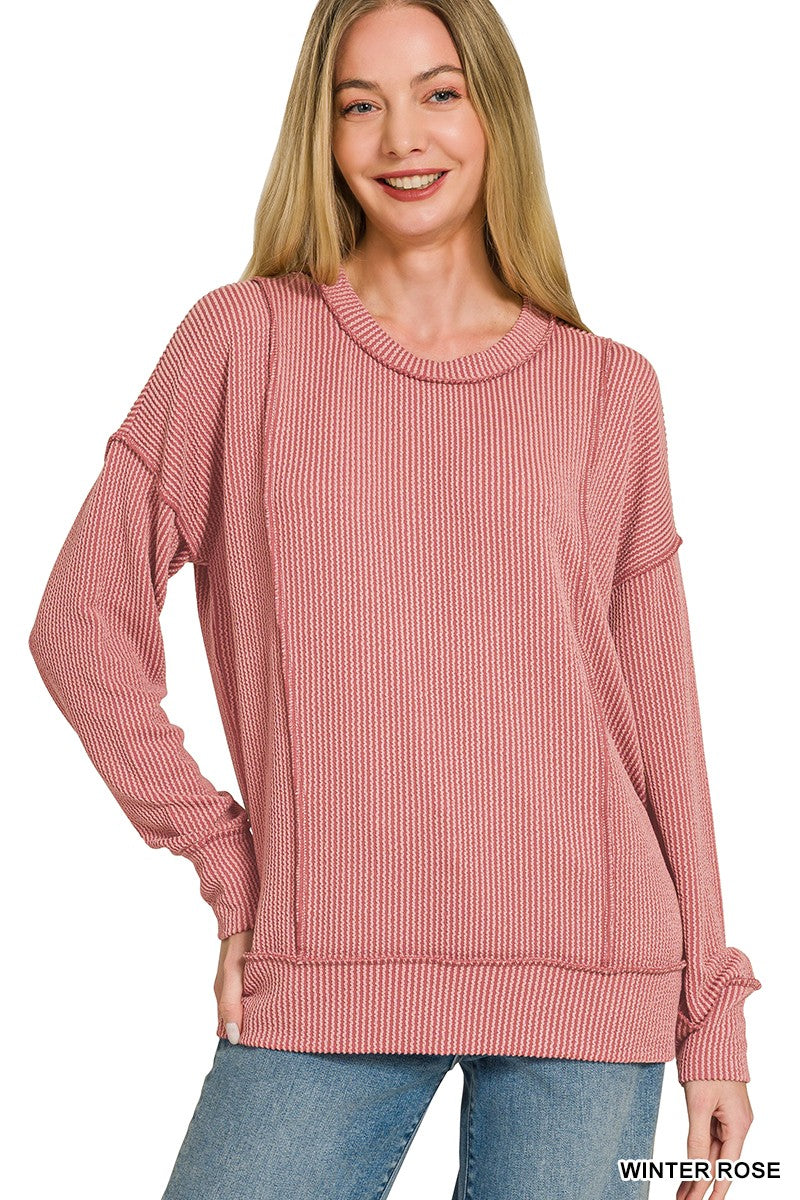Zenna Corded Rib Long Sleeve Round Neck Pullover