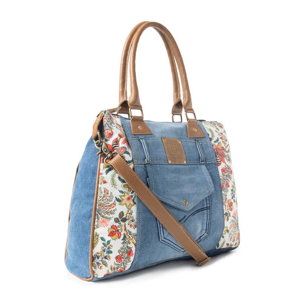 Crimson Glade Tote Bag - Denim & Floral